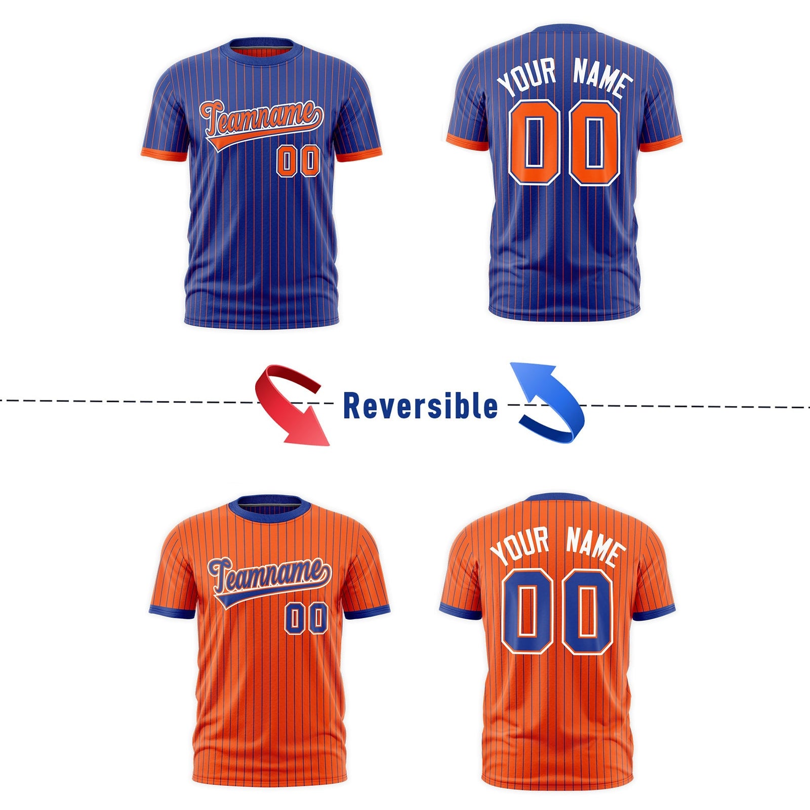 Custom Orange Royal Blue White Reversible Stripe Fashion T-shirt| KXKSHOP