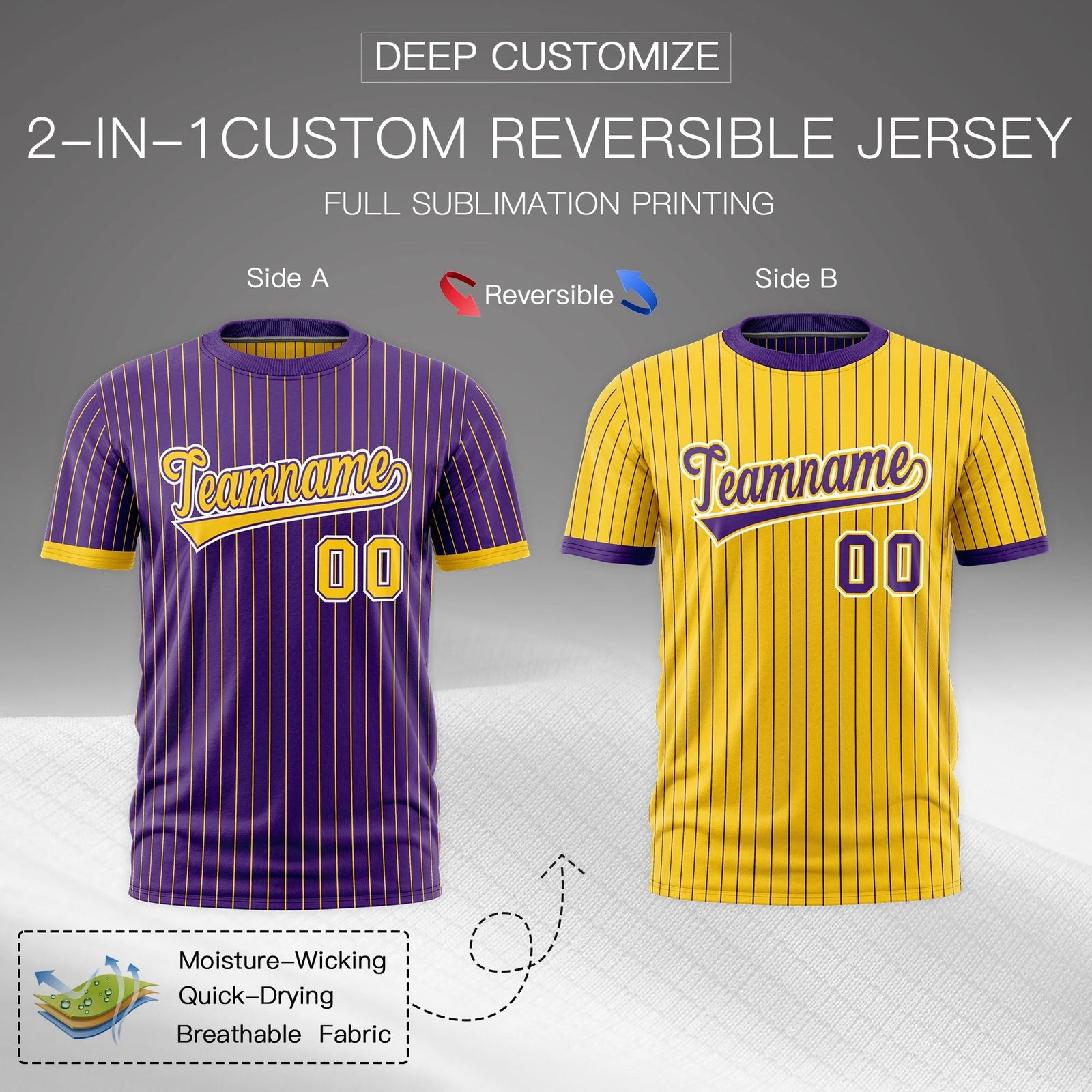 Custom Gold Purple White Reversible Stripe Fashion T-shirt| KXKSHOP