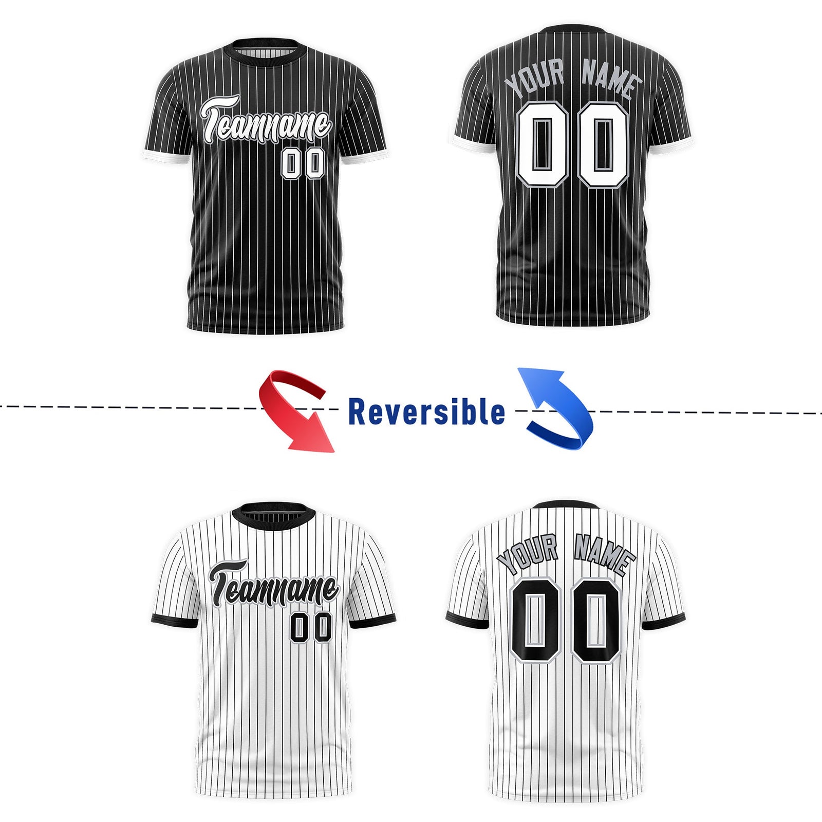 Custom White Black Silver Reversible Stripe Fashion T-shirt| KXKSHOP