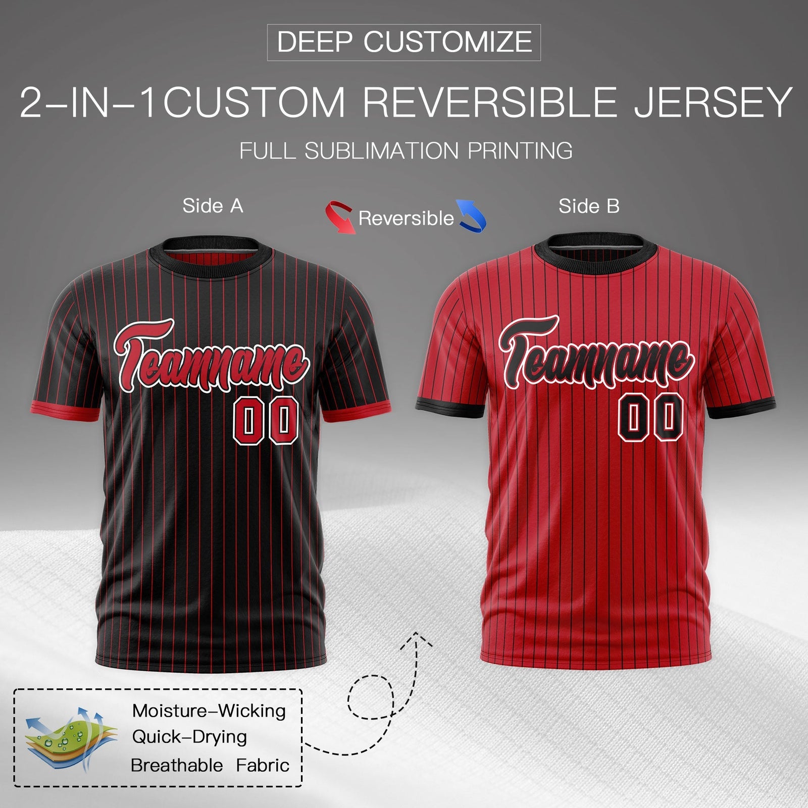 Custom Red Black White Reversible Stripe Fashion T-shirt| KXKSHOP