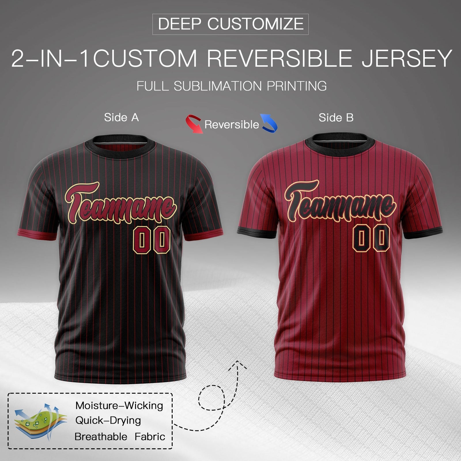 Custom Crimson Black Khaki Reversible Stripe Fashion T-shirt| KXKSHOP