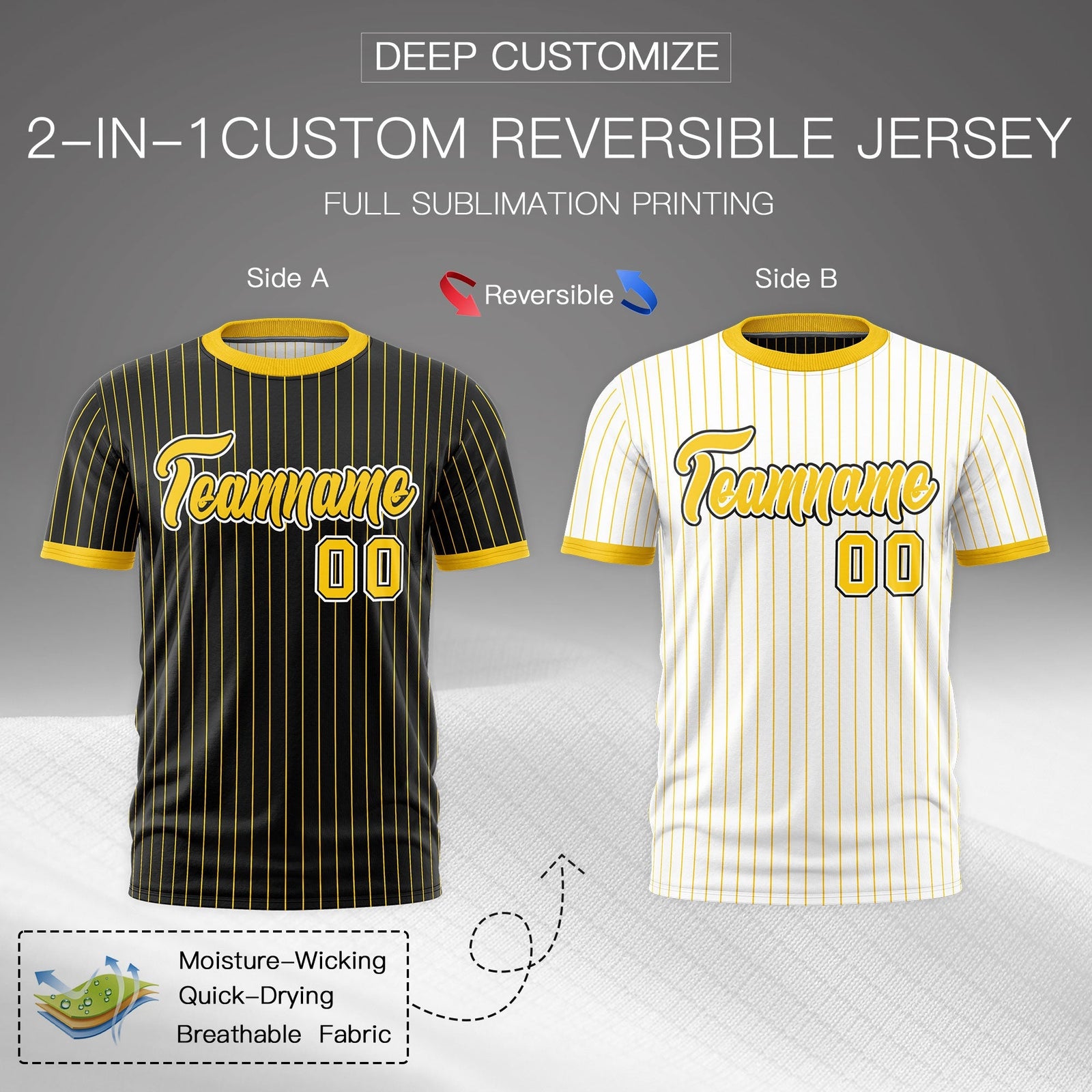 Custom Gold Black White Reversible Stripe Fashion T-shirt| KXKSHOP