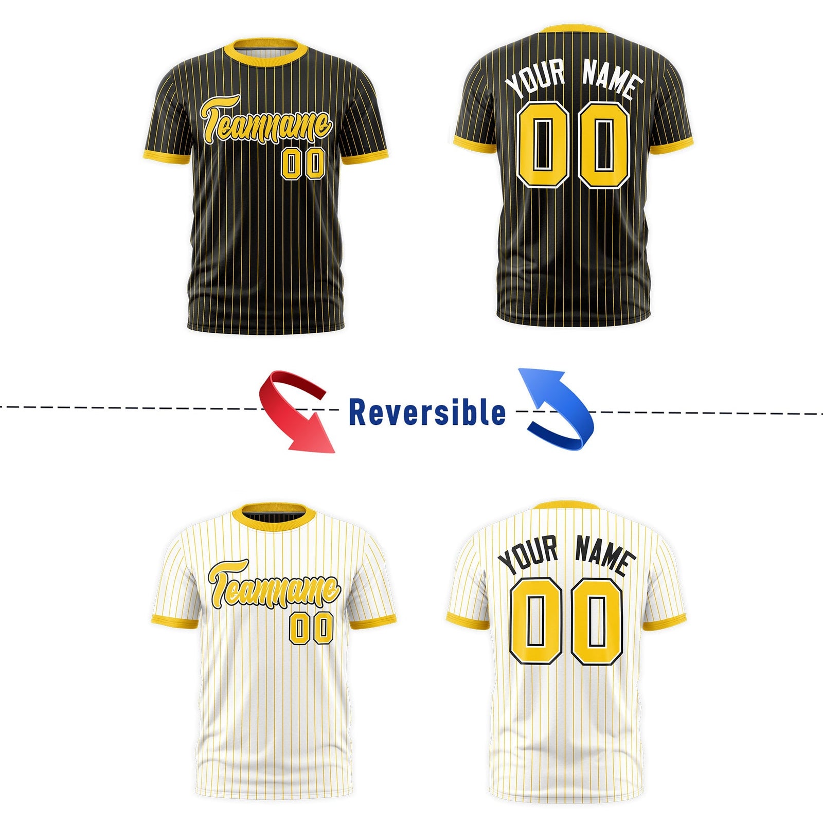Custom Gold Black White Reversible Stripe Fashion T-shirt| KXKSHOP