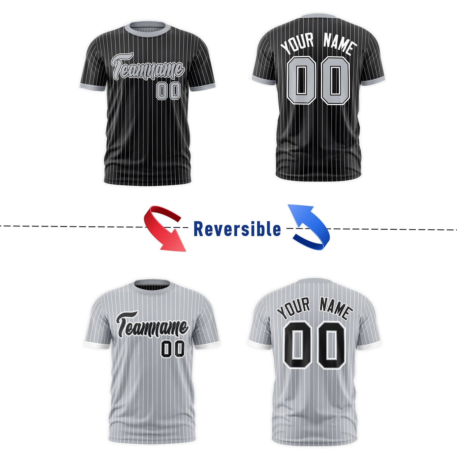Custom Silver Black White Reversible Stripe Fashion T-shirt| KXKSHOP