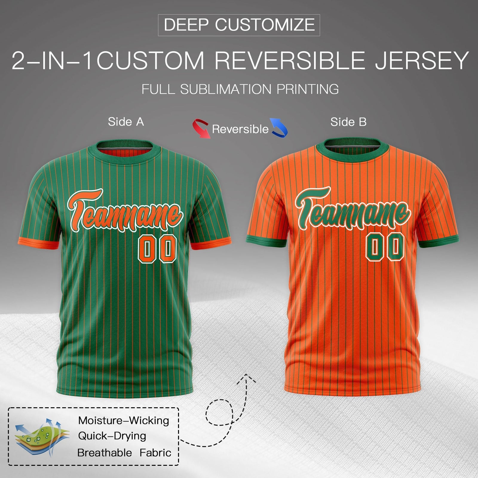 Custom Orange Kelly Green White Reversible Stripe Fashion T-shirt| KXKSHOP