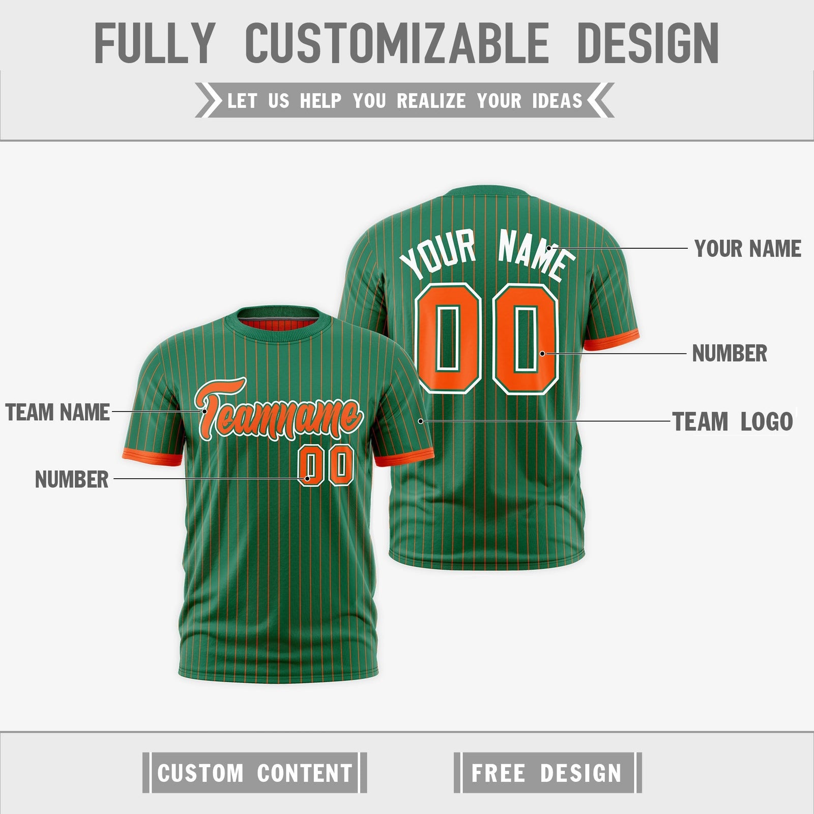 Custom Orange Kelly Green White Reversible Stripe Fashion T-shirt| KXKSHOP