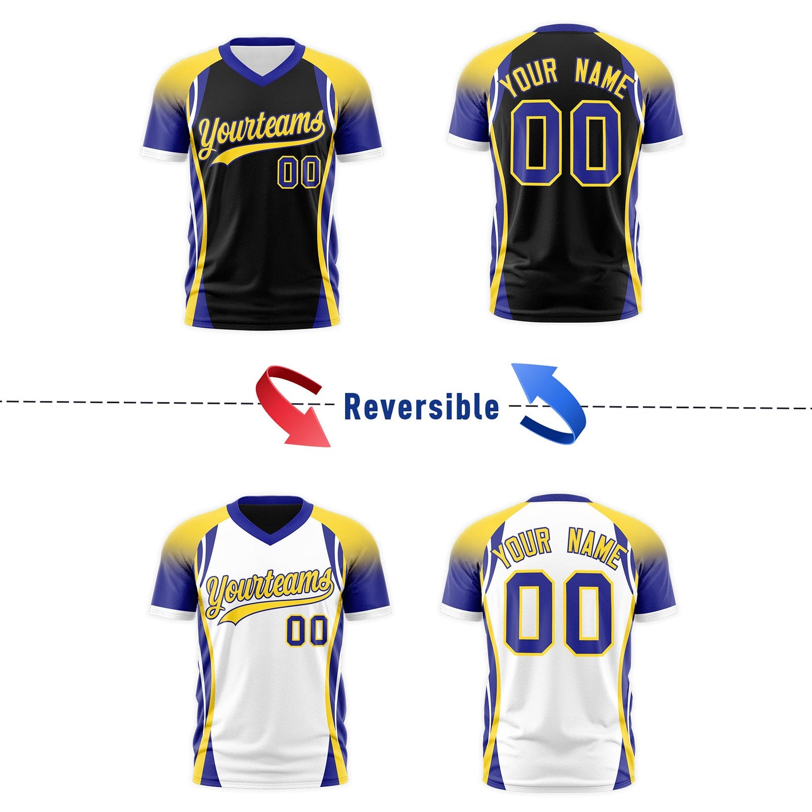 Custom Black Gold Royal Blue Reversible Wrinkle-Resistant T-shirt| KXKSHOP