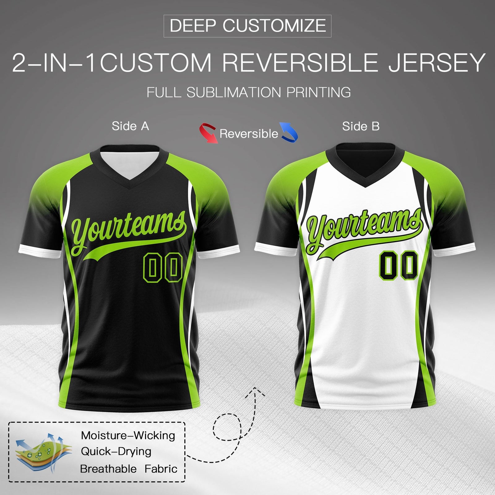 Custom Black Neon Green White Reversible Wrinkle-Resistant T-shirt| KXKSHOP