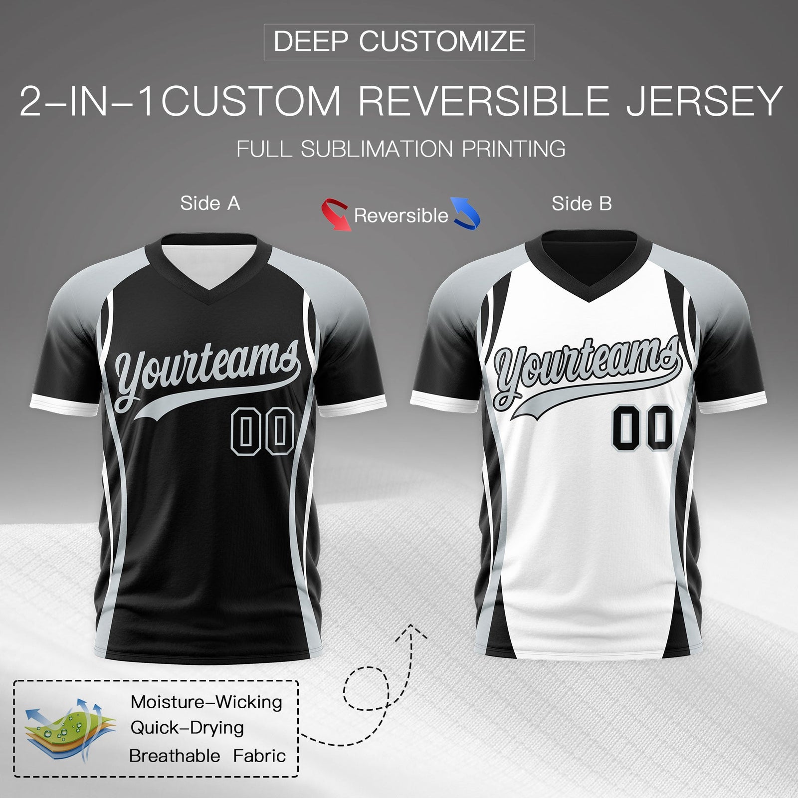Custom Black Gray White Reversible Wrinkle-Resistant T-shirt| KXKSHOP