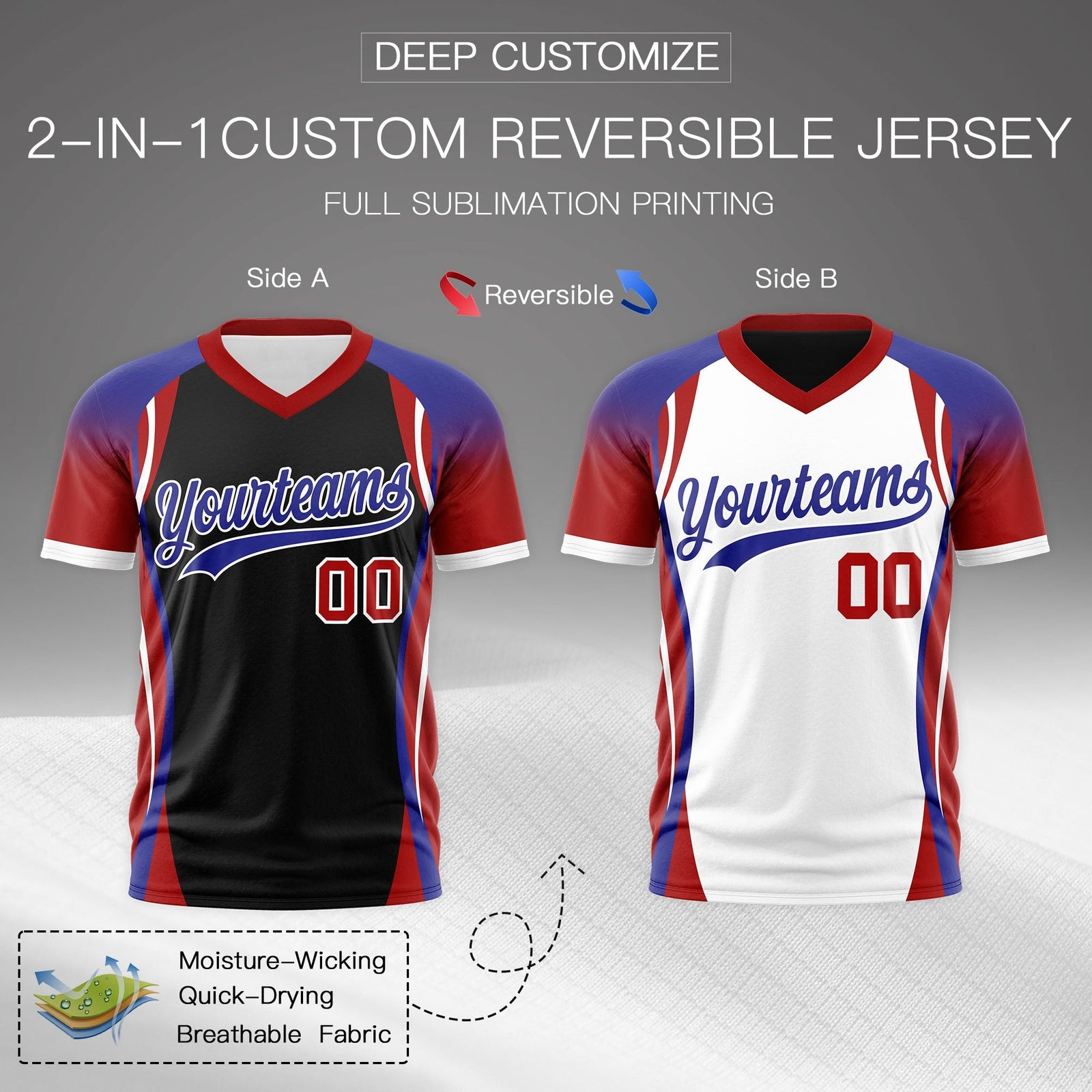 Custom Black Royal Blue Red Reversible Breathable T-shirt| KXKSHOP