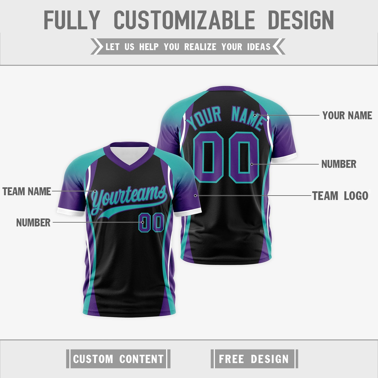Custom Black Aqua Purple Reversible Wrinkle-Resistant T-shirt| KXKSHOP