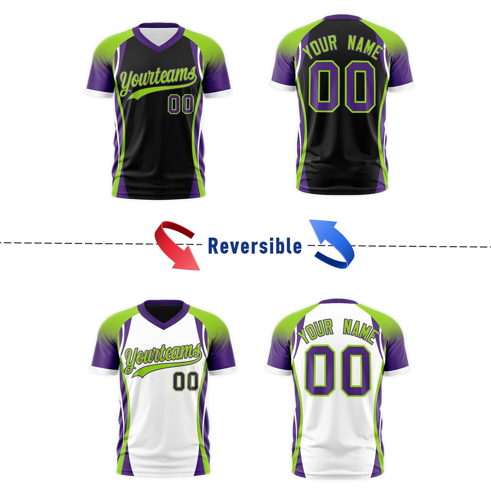 Custom Black Neon Green Purple Reversible Breathable T-shirt| KXKSHOP