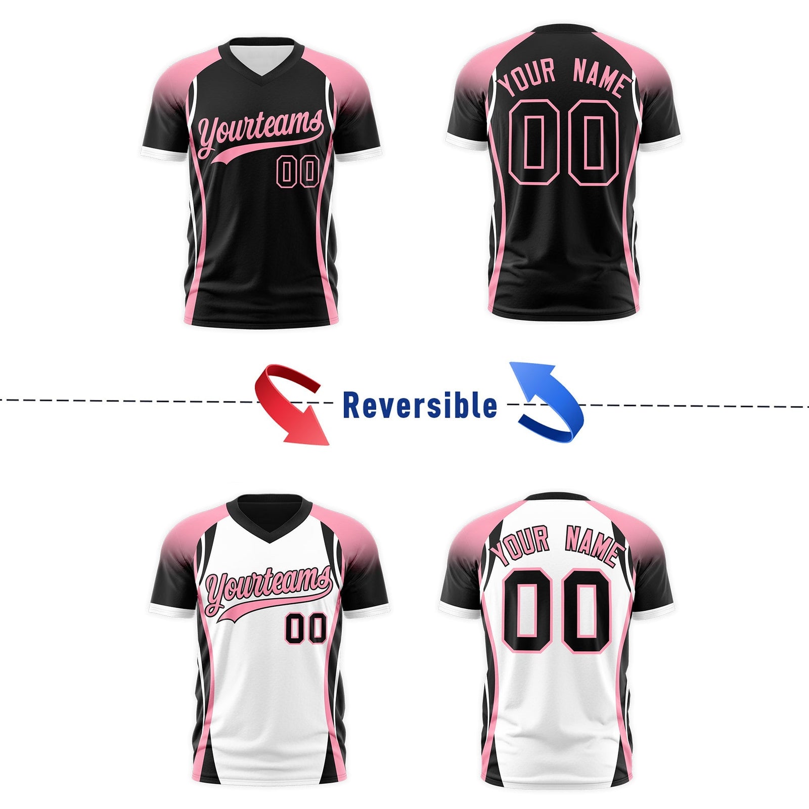 Custom Black Light Pink White Reversible Wrinkle-Resistant T-shirt| KXKSHOP