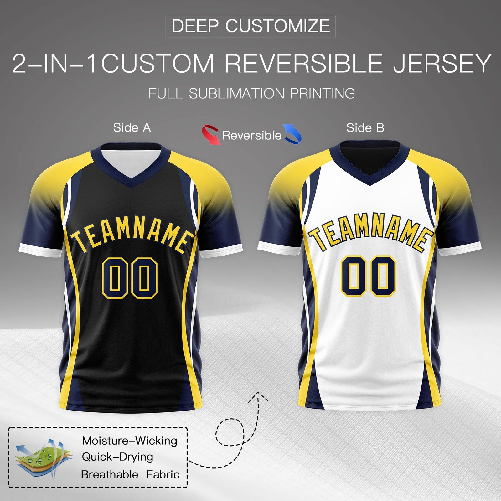 Custom Black Gold Navy Reversible Breathable T-shirt| KXKSHOP