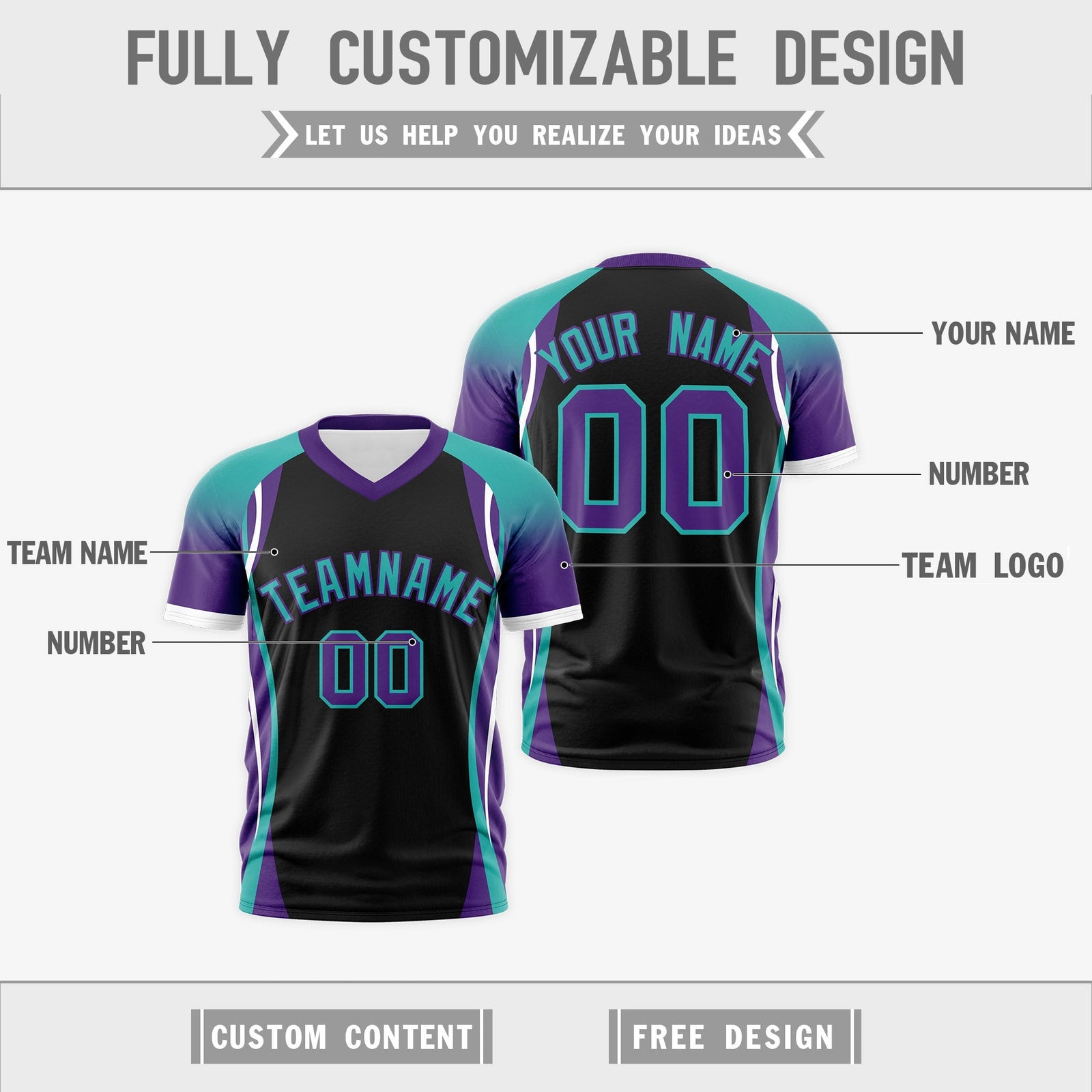 Custom Black Aqua Purple Reversible Wrinkle-Resistant T-shirt| KXKSHOP