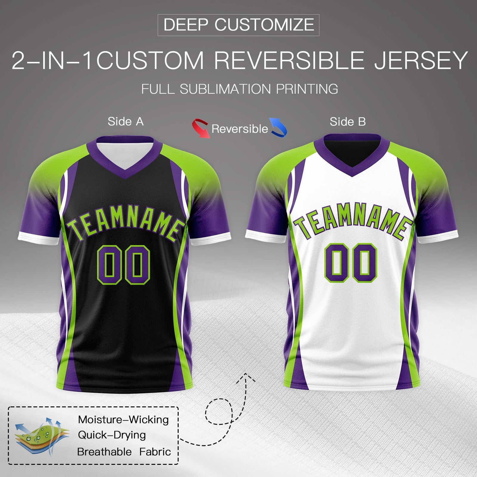 Custom Black Neon Green Purple Reversible Breathable T-shirt| KXKSHOP