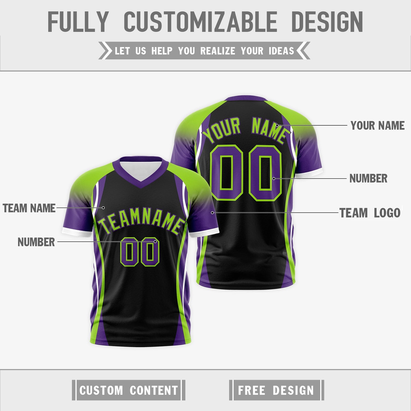 Custom Black Neon Green Purple Reversible Breathable T-shirt| KXKSHOP