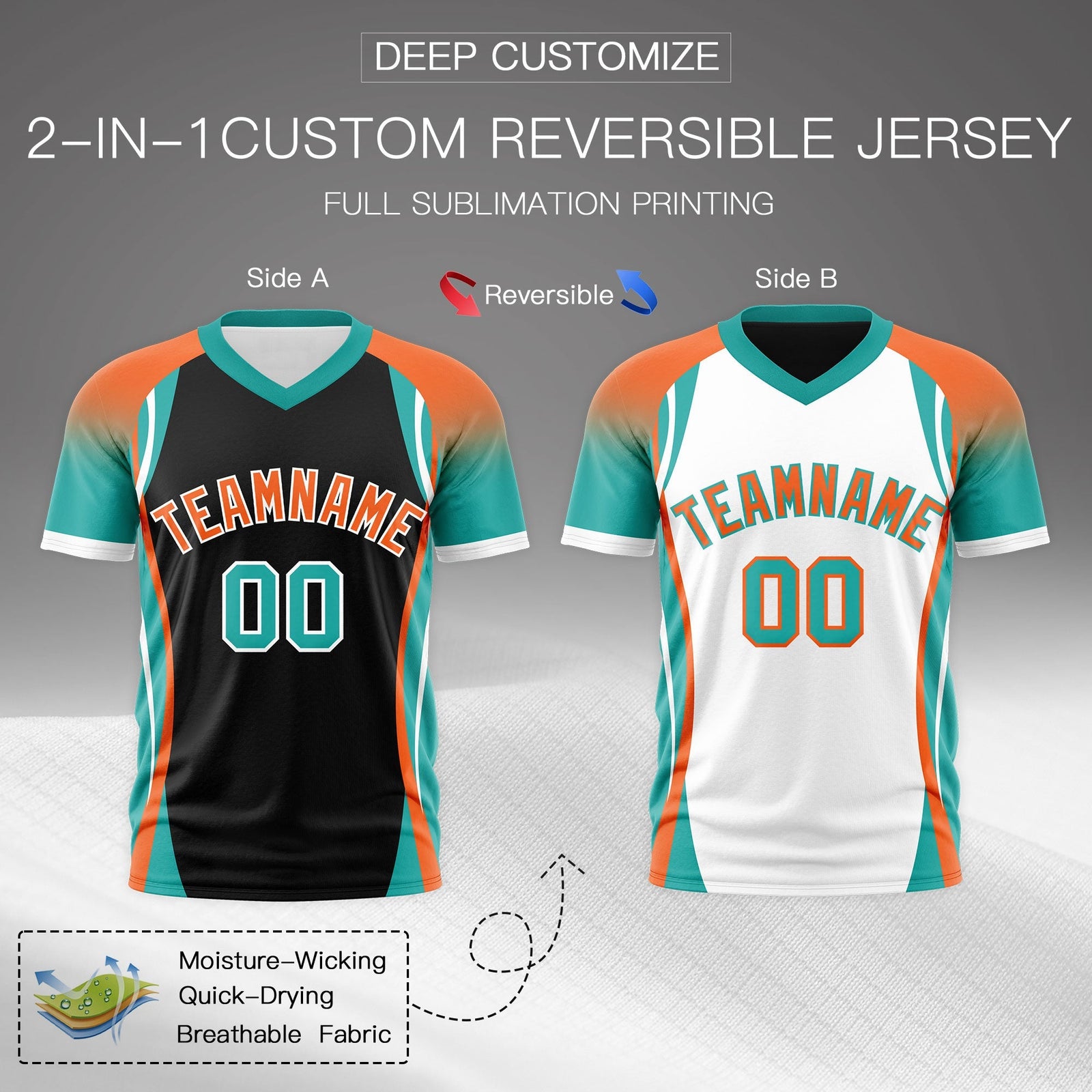 Custom Black Orange Aqua Reversible Wrinkle-Resistant T-shirt| KXKSHOP
