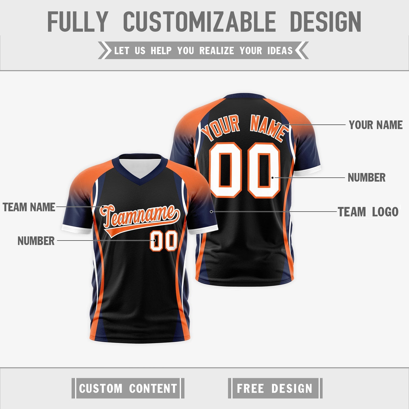 Custom Black Orange Navy Reversible Wrinkle-Resistant T-shirt| KXKSHOP