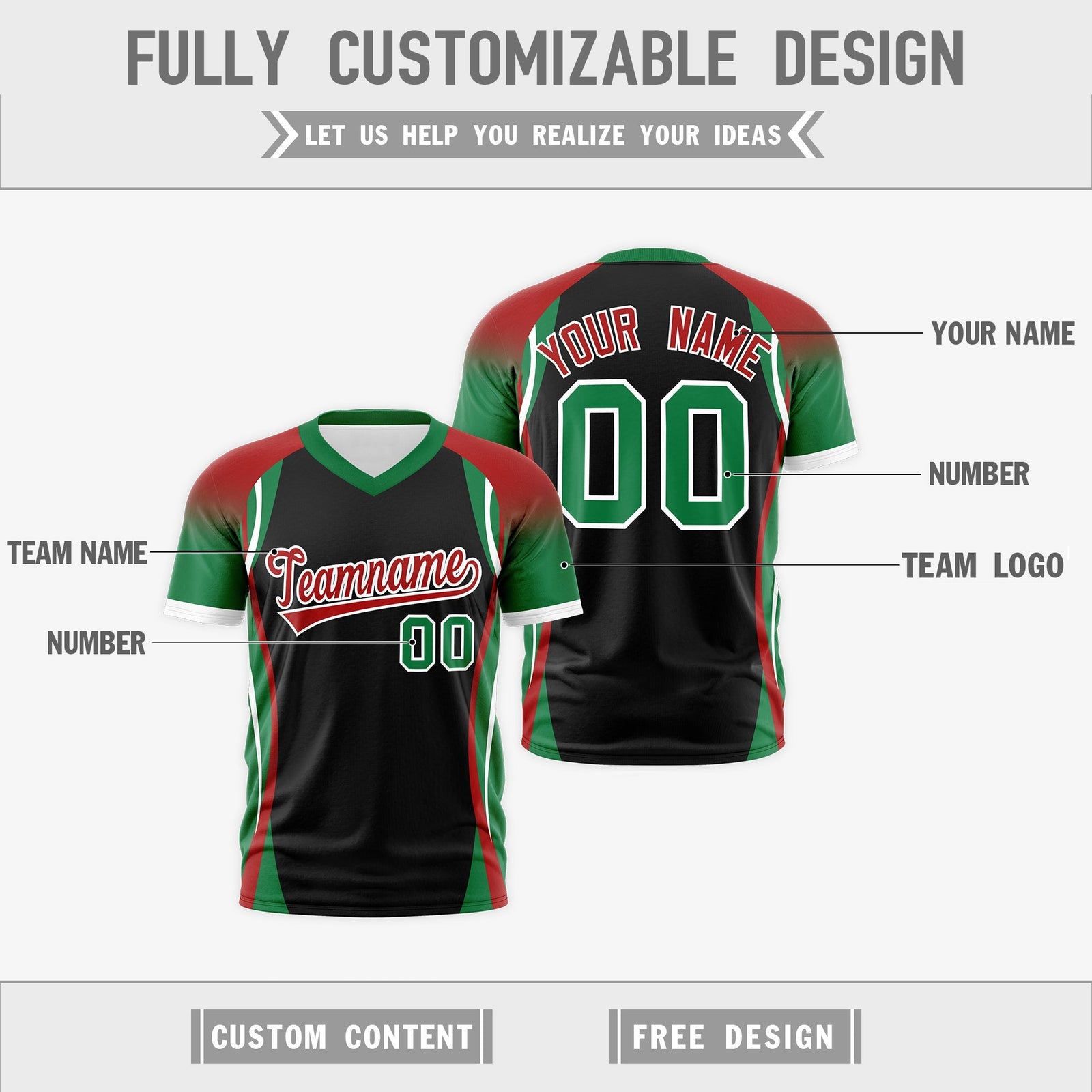 Custom Black Red Kelly Green Reversible Wrinkle-Resistant T-shirt| KXKSHOP