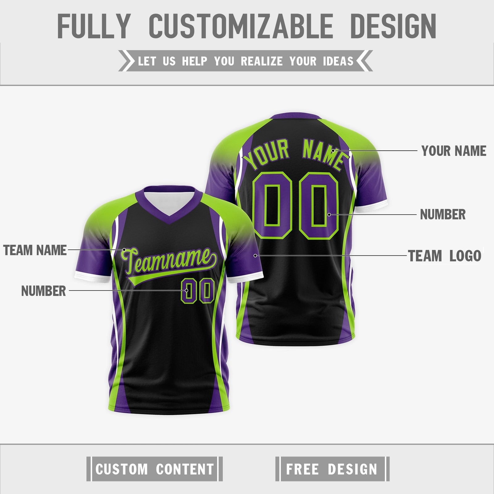 Custom Black Neon Green Purple Reversible Breathable T-shirt| KXKSHOP