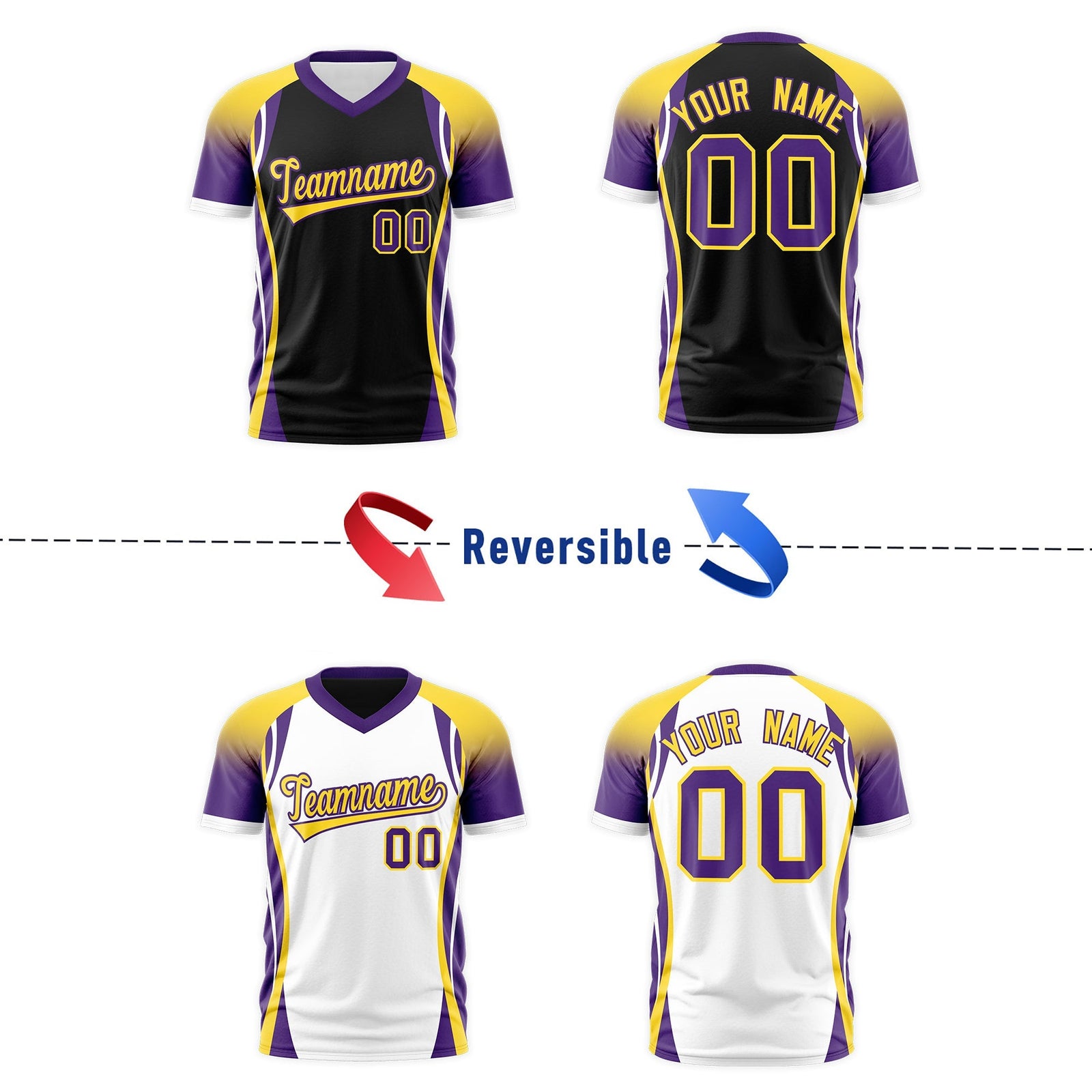Custom Black Gold Purple Reversible Wrinkle-Resistant T-shirt| KXKSHOP