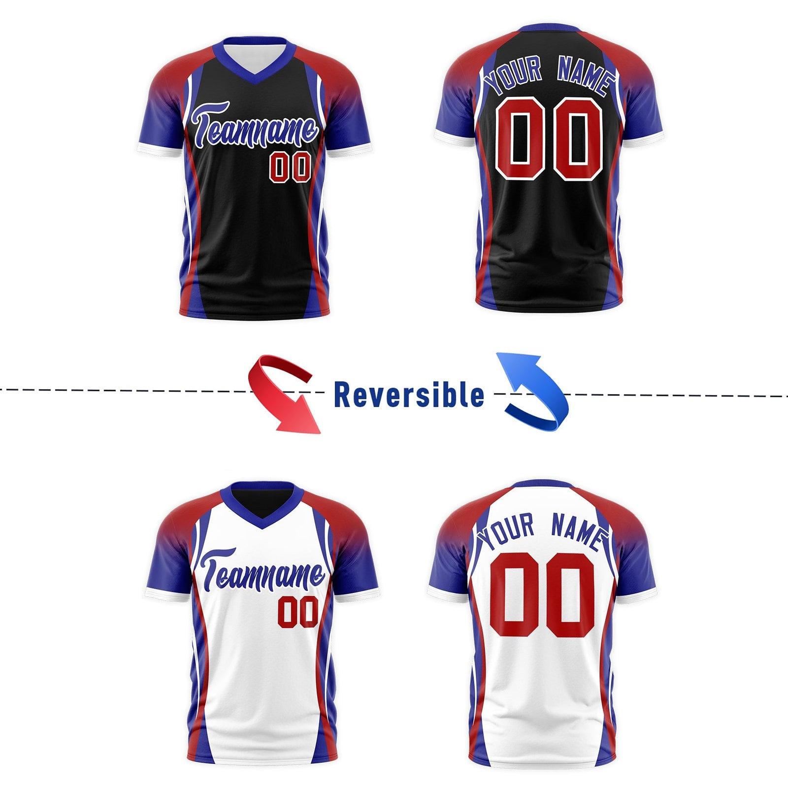Custom Black Red Royal Blue Reversible Breathable T-shirt| KXKSHOP