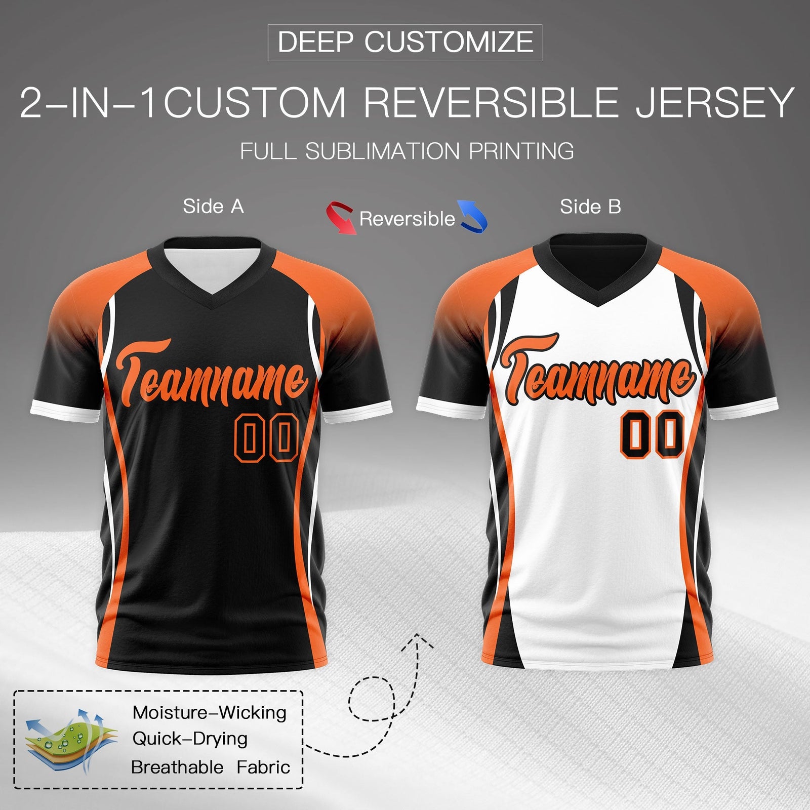 Custom Black Orange White Reversible Breathable T-shirt| KXKSHOP
