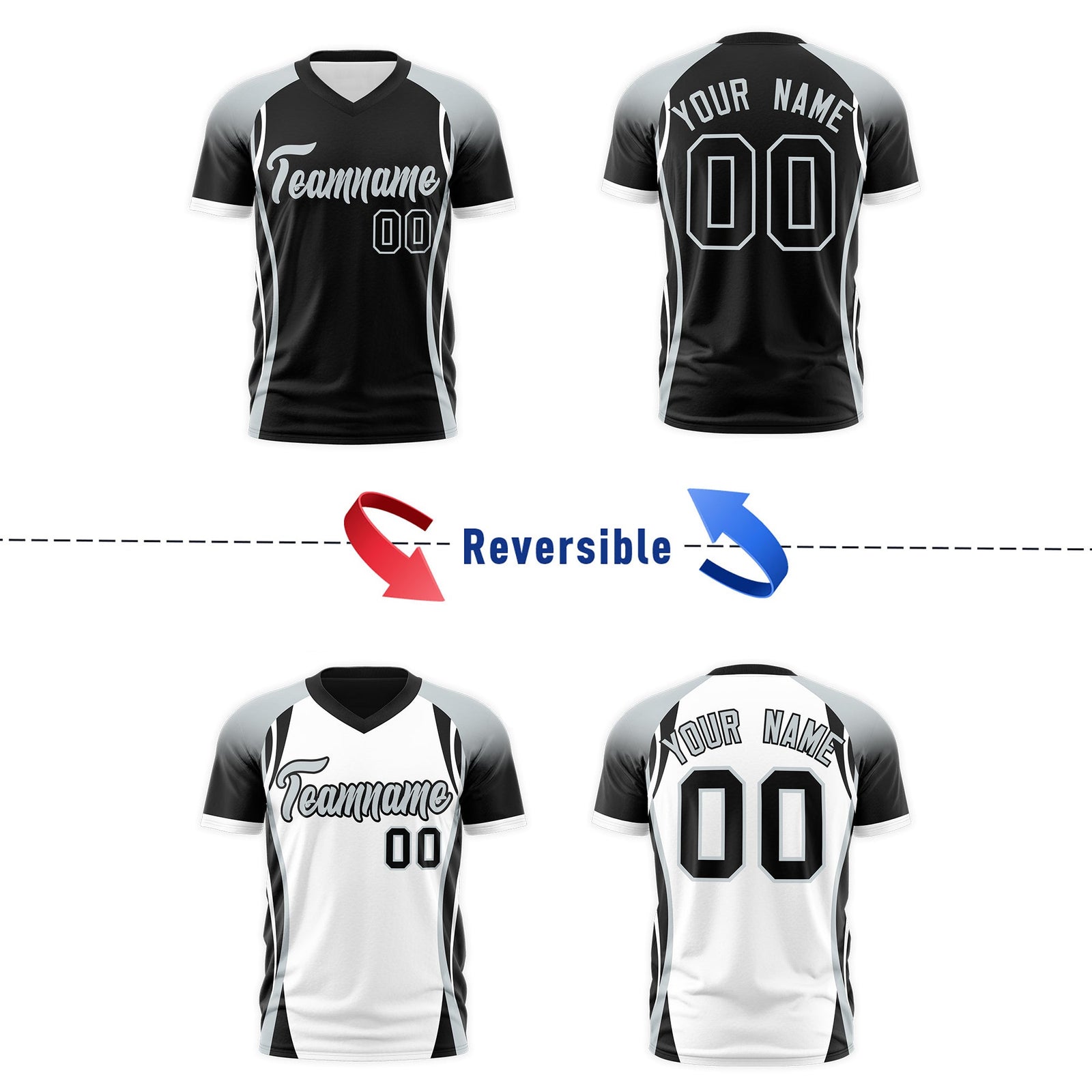 Custom Black Gray White Reversible Wrinkle-Resistant T-shirt| KXKSHOP