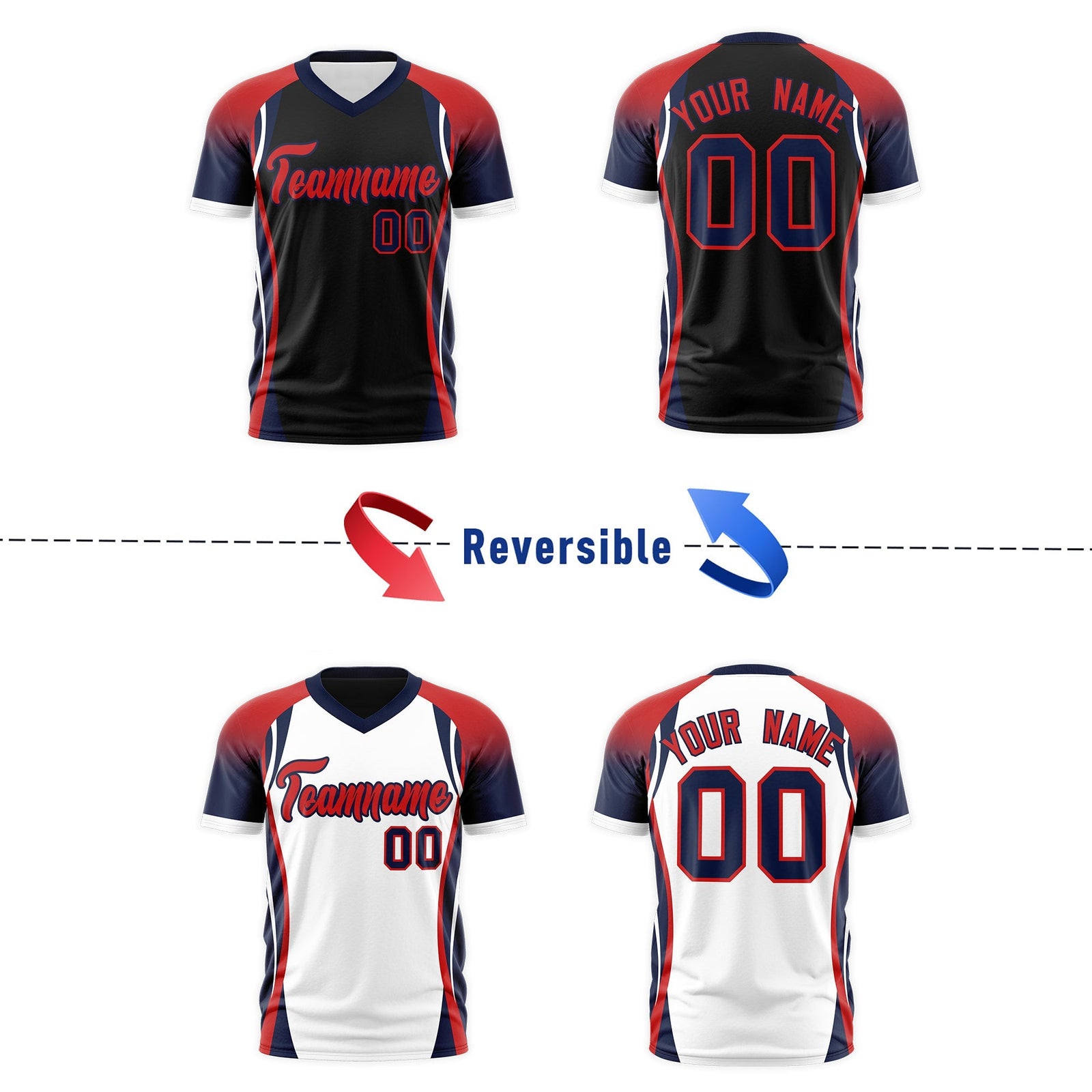 Custom Black Red Navy Reversible Breathable T-shirt| KXKSHOP