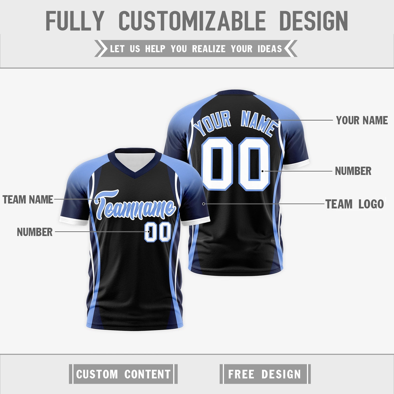 Custom Black Light Blue Navy Reversible Wrinkle-Resistant T-shirt| KXKSHOP