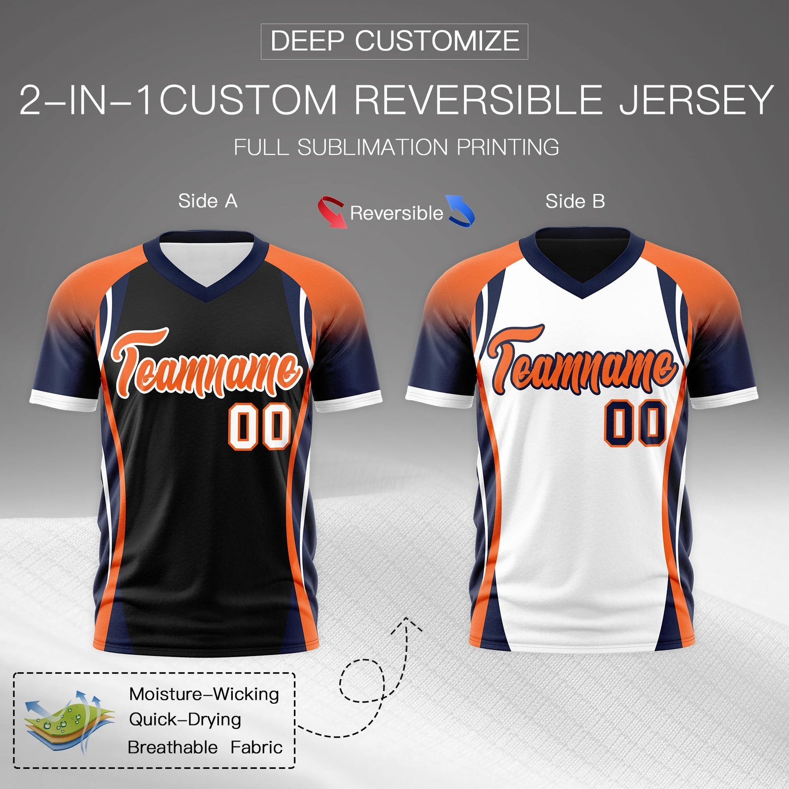 Custom Black Orange Navy Reversible Wrinkle-Resistant T-shirt| KXKSHOP