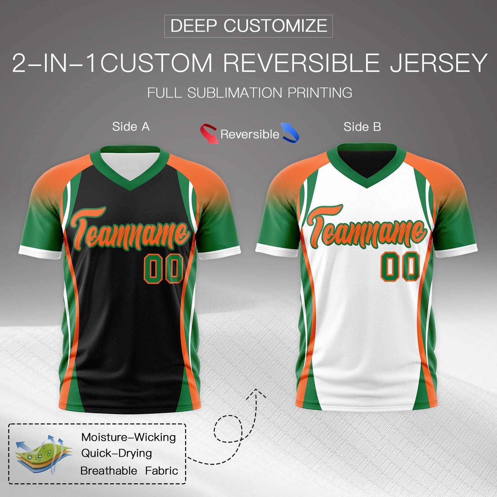 Custom Black Orange Kelly Green Reversible Breathable T-shirt| KXKSHOP