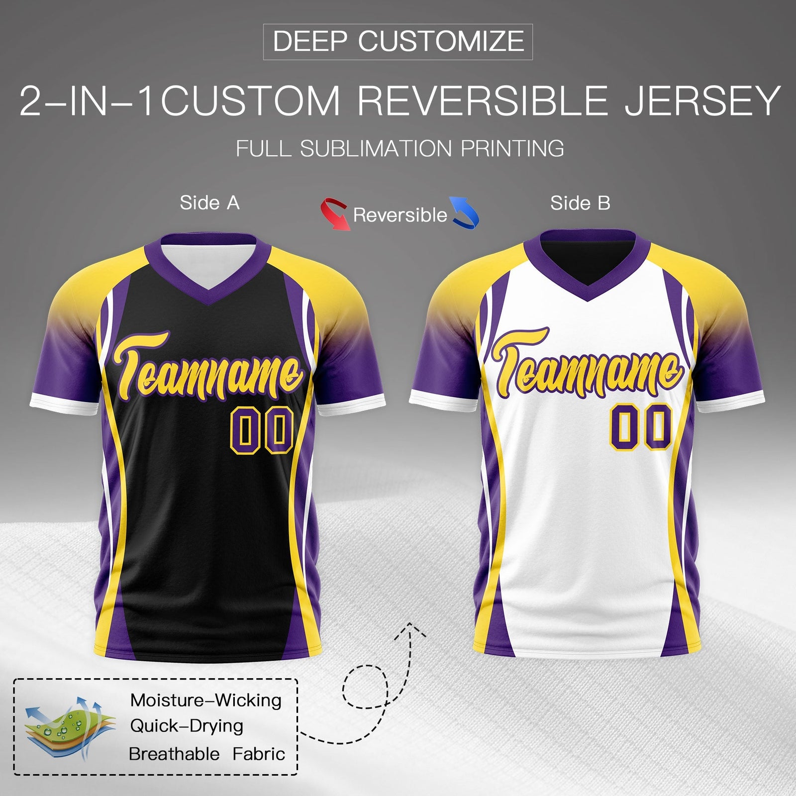 Custom Black Gold Purple Reversible Wrinkle-Resistant T-shirt| KXKSHOP
