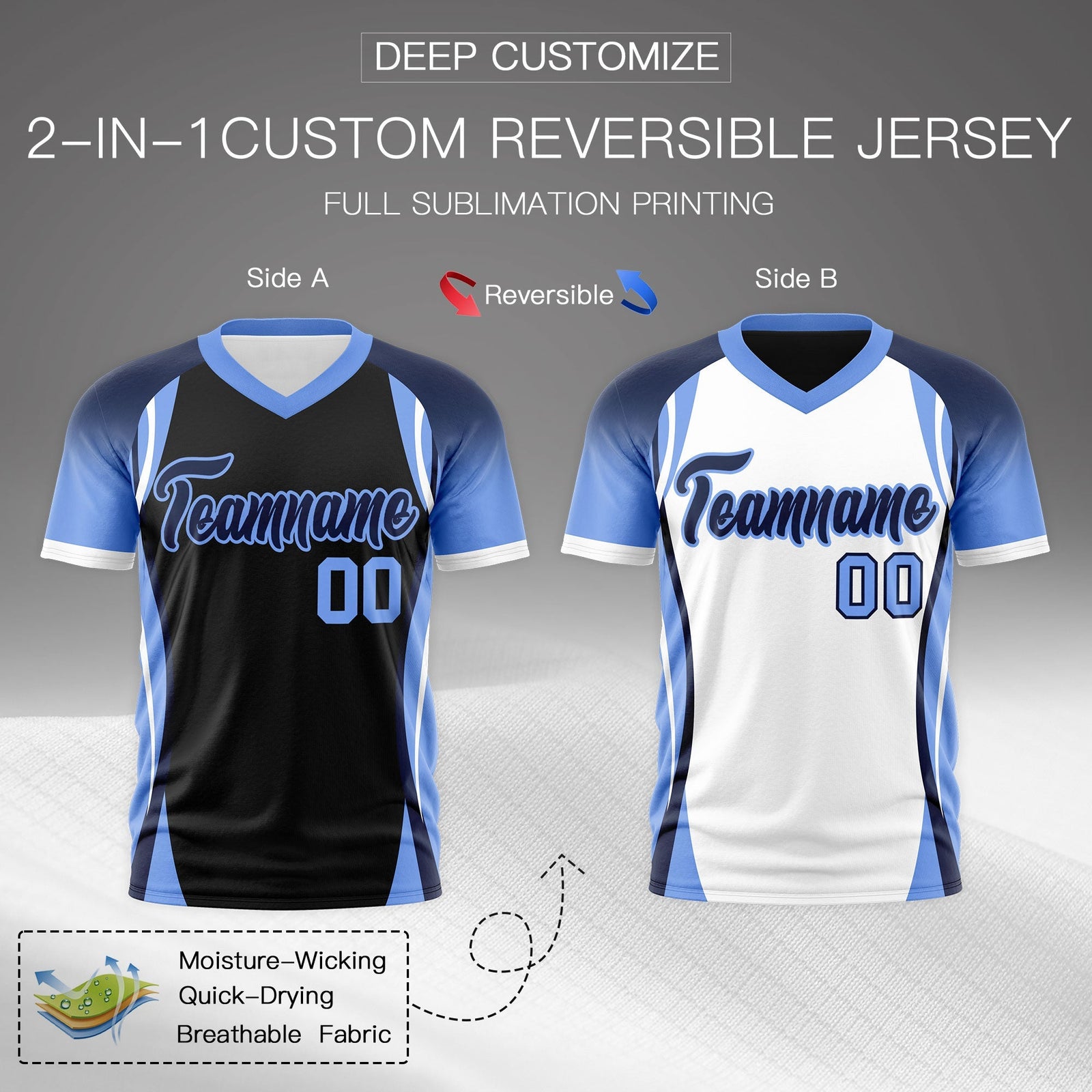 Custom Black Navy Light Blue Reversible Breathable T-shirt| KXKSHOP