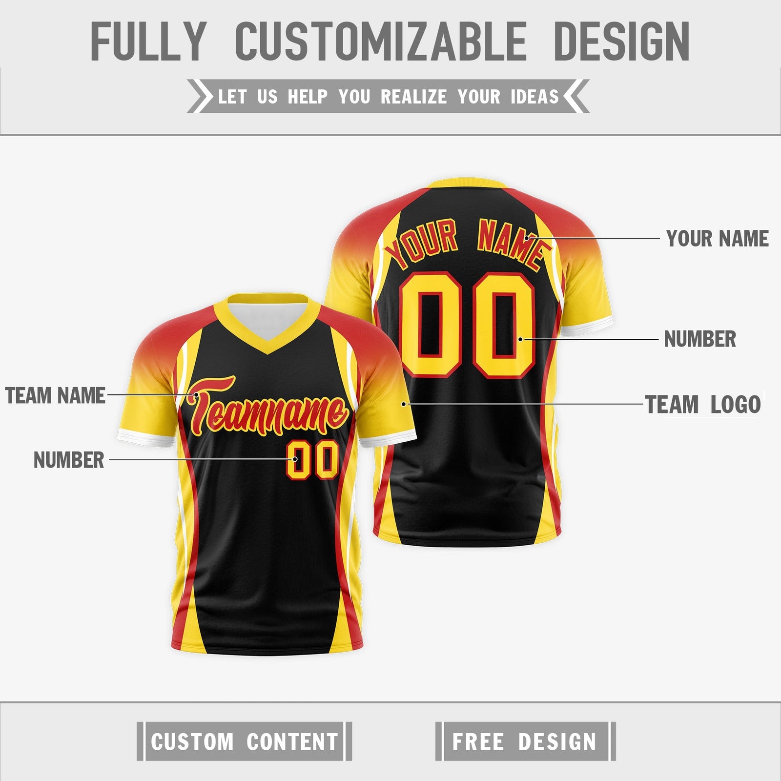 Custom Black Red Gold Reversible Wrinkle-Resistant T-shirt| KXKSHOP