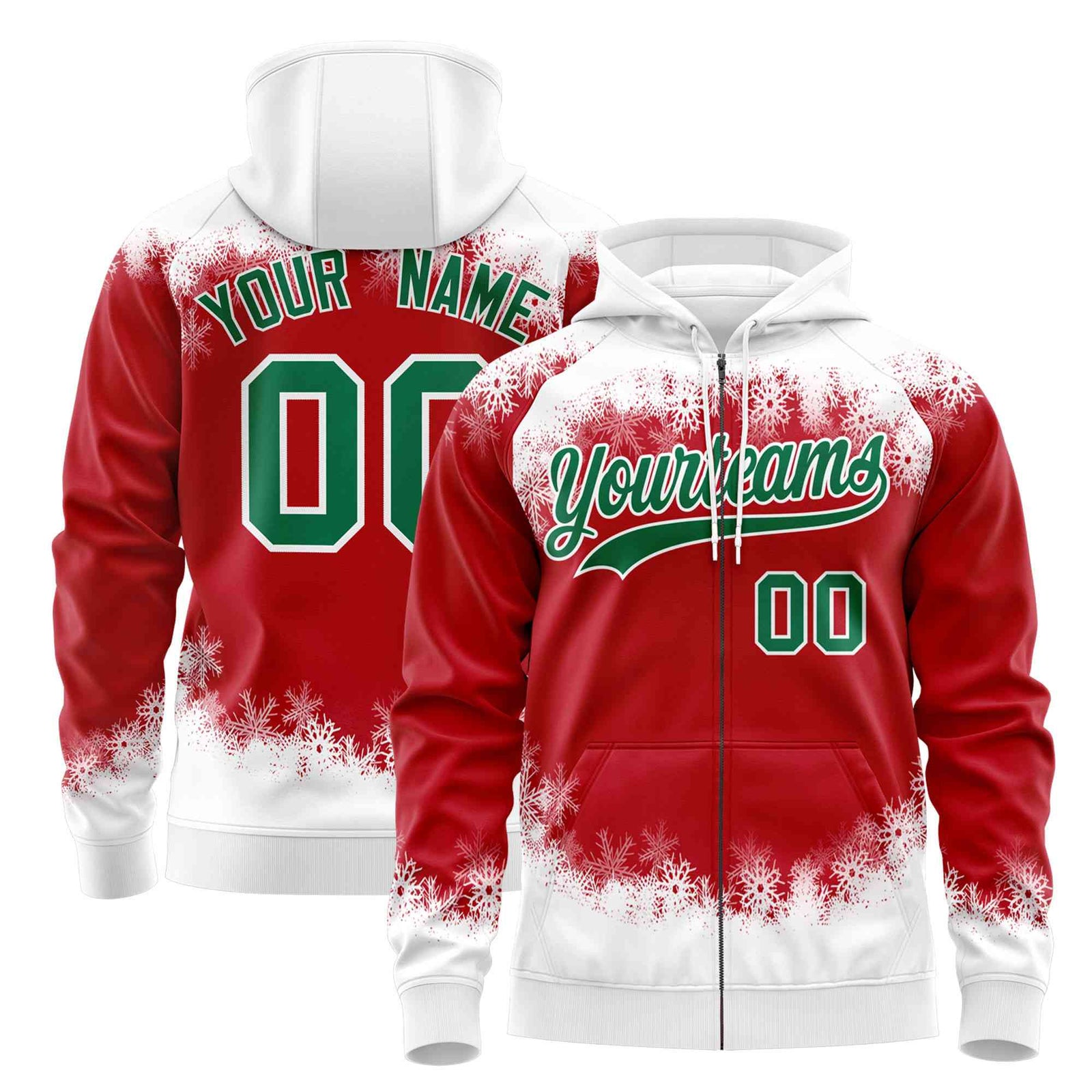 Custom Red White Christmas Graffiti Pattern Athletic Full-Zip Hoodie