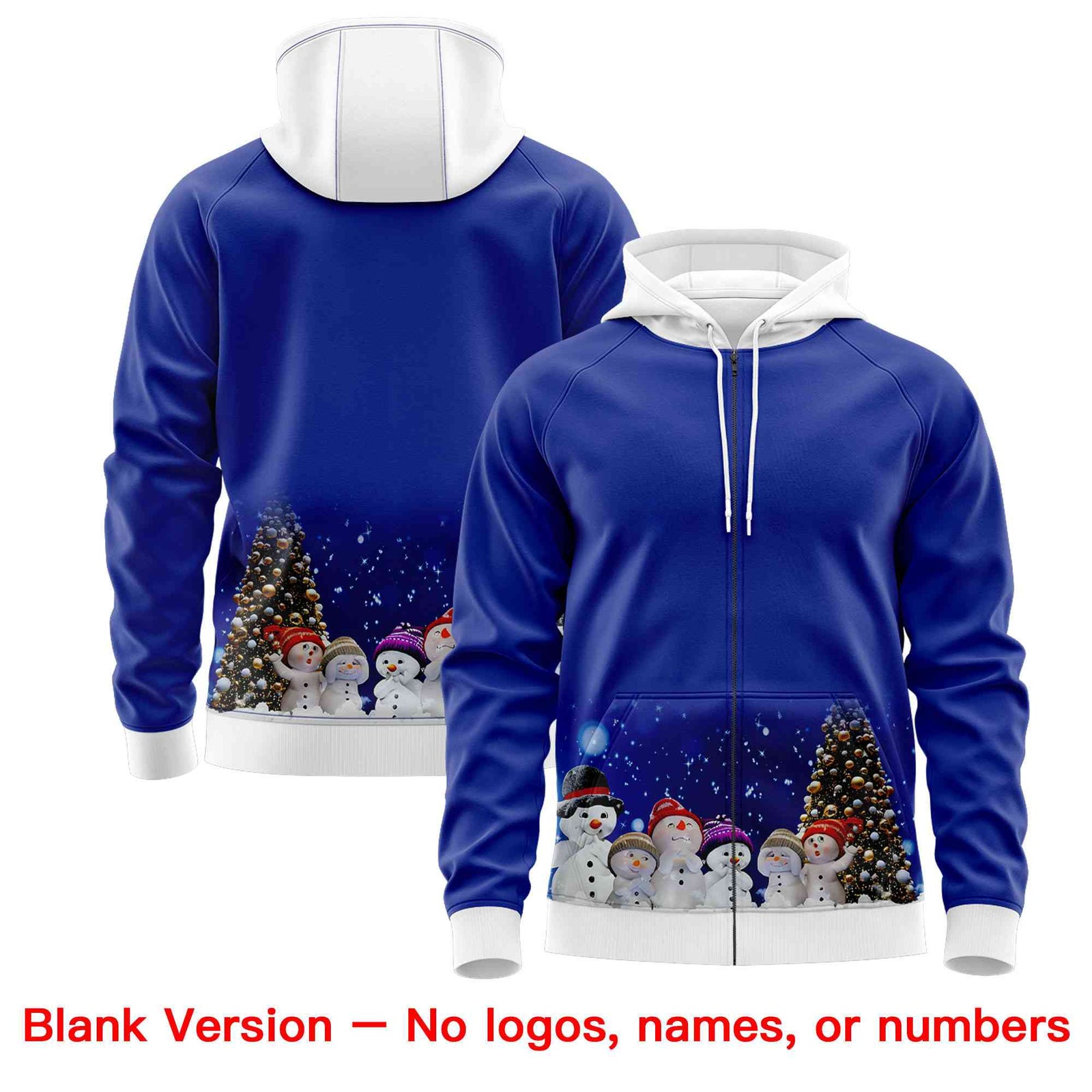 Custom Royal Blue White Christmas Graffiti Pattern Athletic Full-Zip Hoodie| KXKSHOP