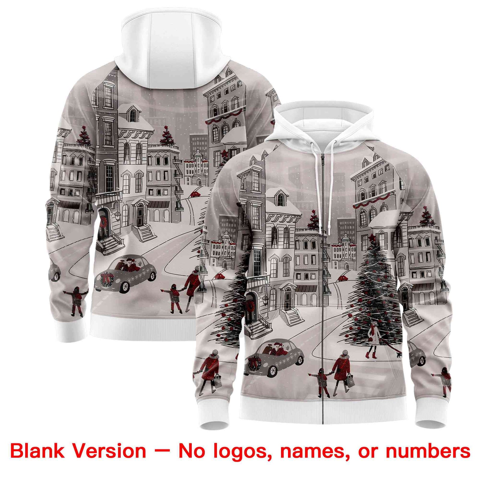 Custom White Red Christmas Graffiti Pattern Athletic Full-Zip Hoodie| KXKSHOP