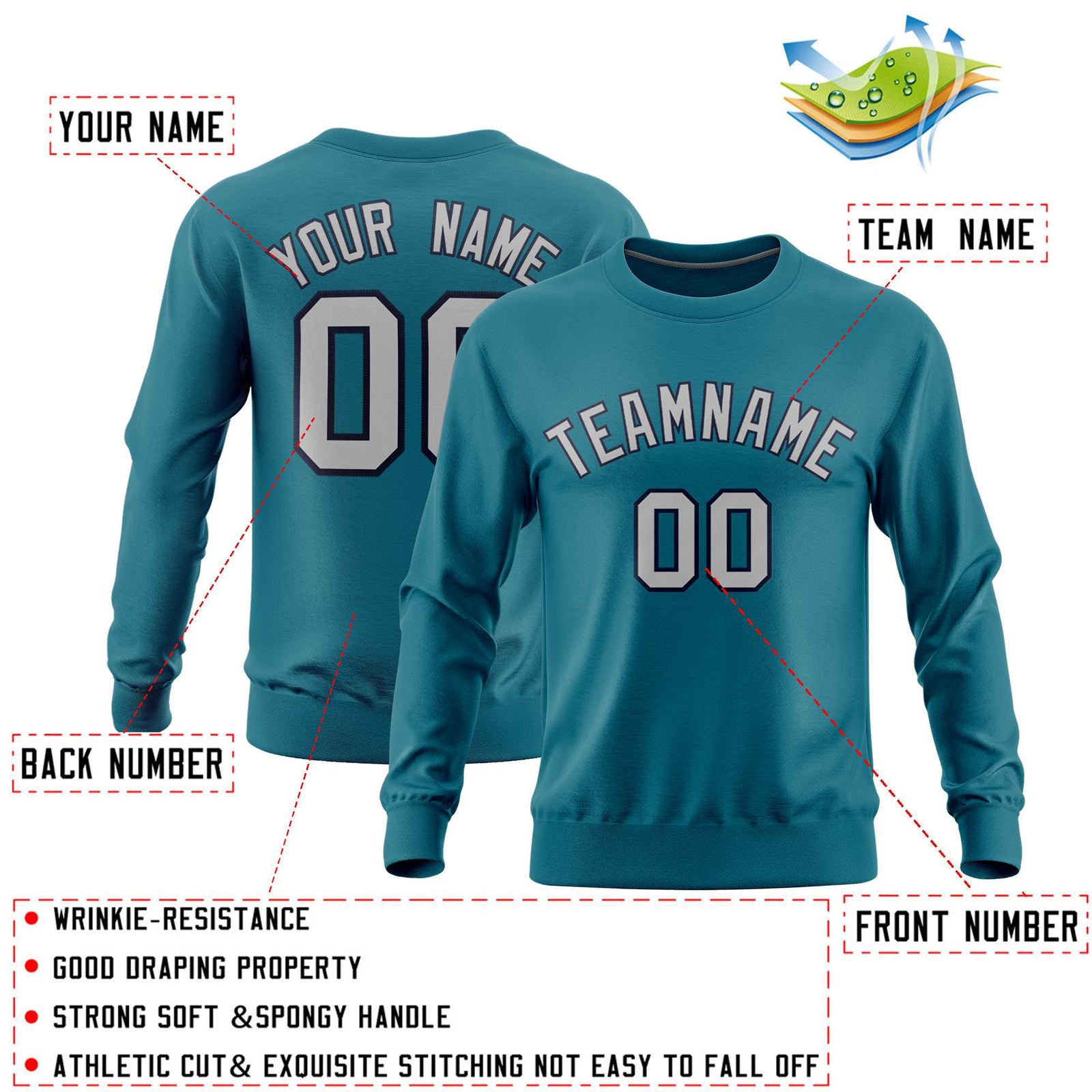 Custom Aqua Classic Style Personalized Uniform Pullover Hoodie