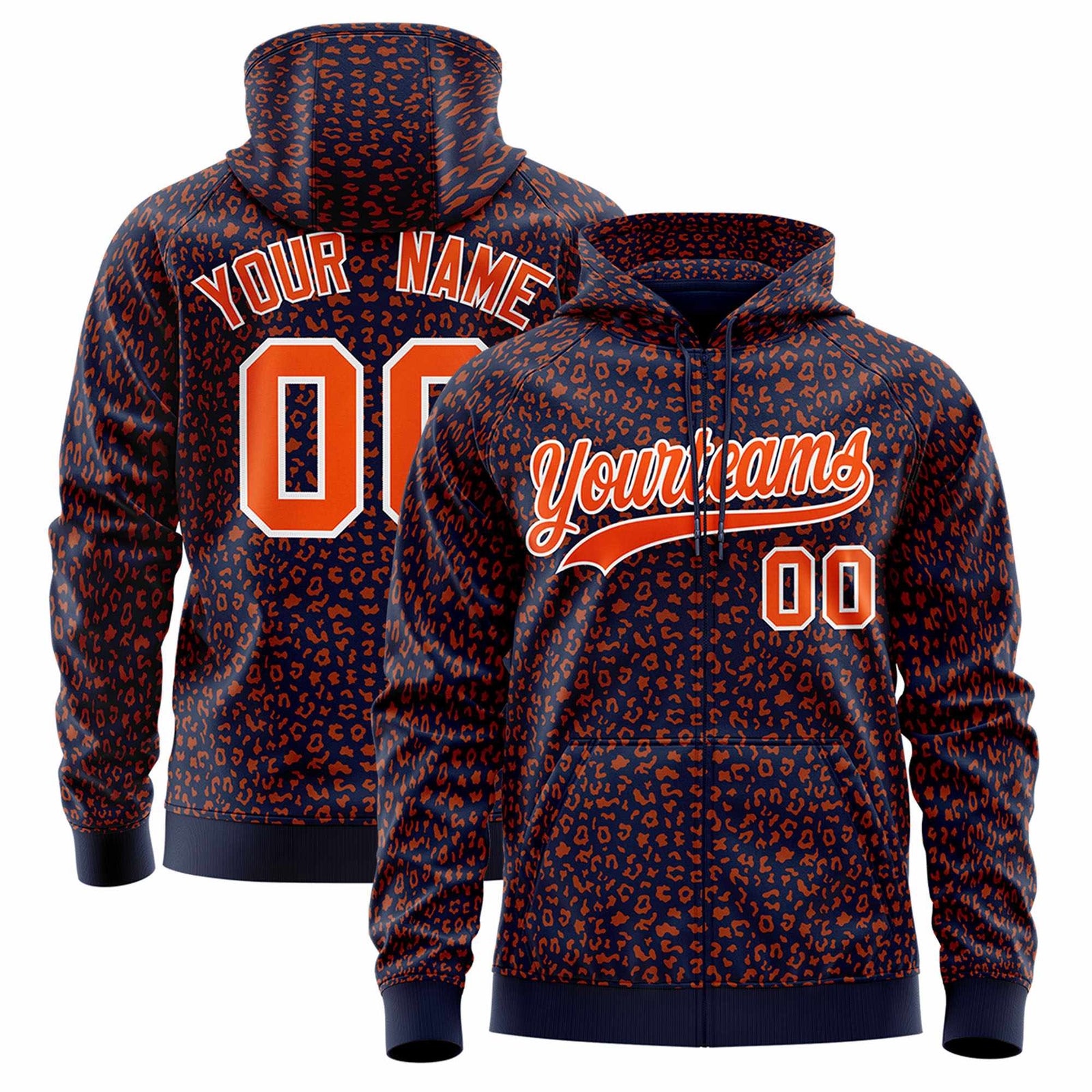 Custom Red Crimson Varsity Full-Zip Letterman Leopard Print Hoodie Jacket