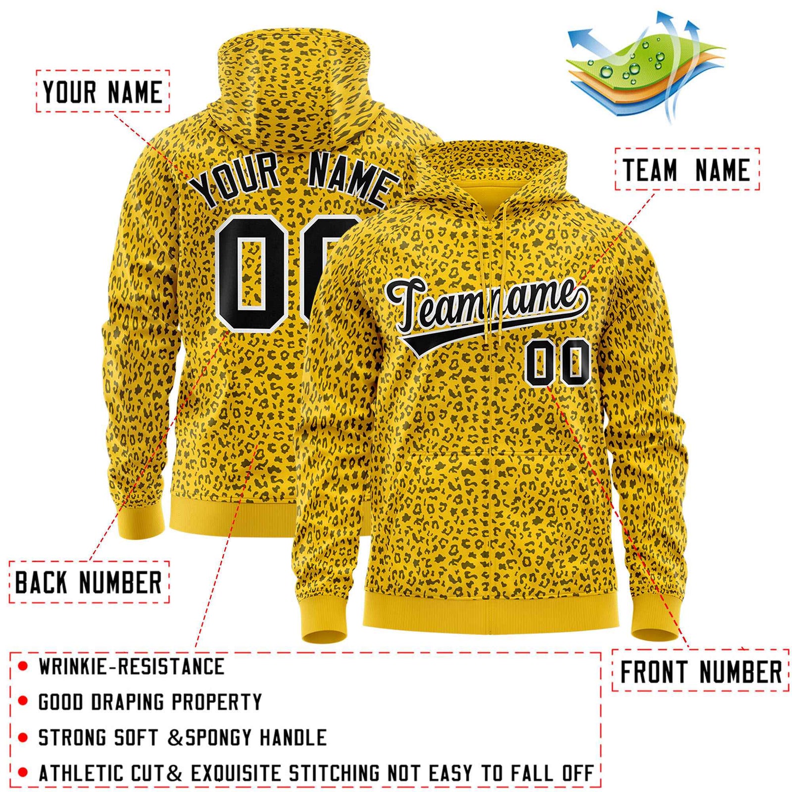 Custom Orange Royal Varsity Full-Zip Letterman Leopard Print Hoodie Jacket