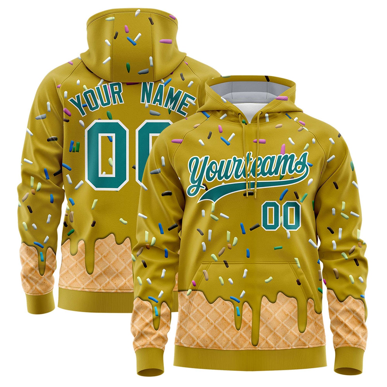 Custom Old Gold Graffiti Pattern Fashion Hoodie Athletic Pullover Sweatshirt