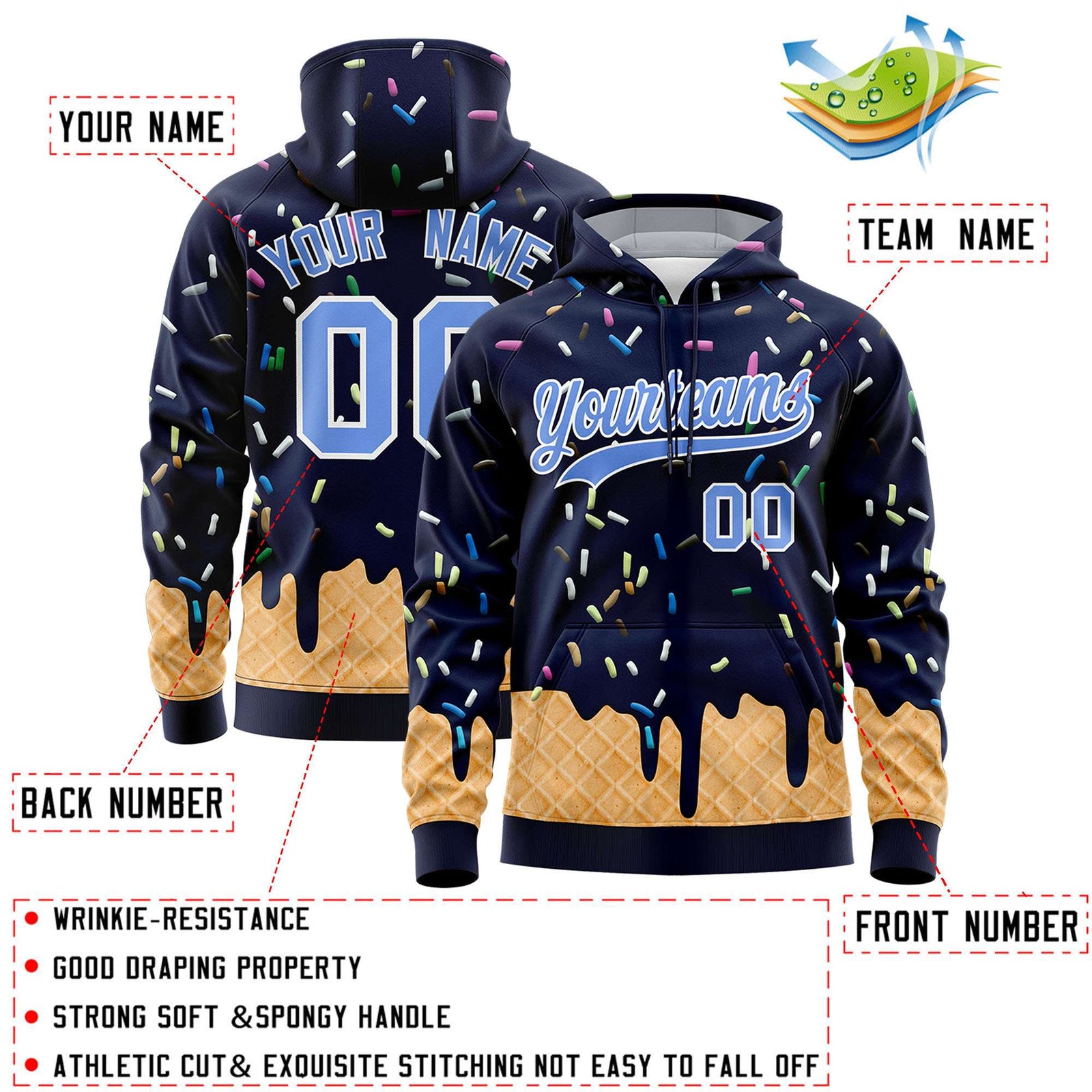 Custom Navy Graffiti Pattern Fashion Hoodie Athletic Pullover Sweatshirt