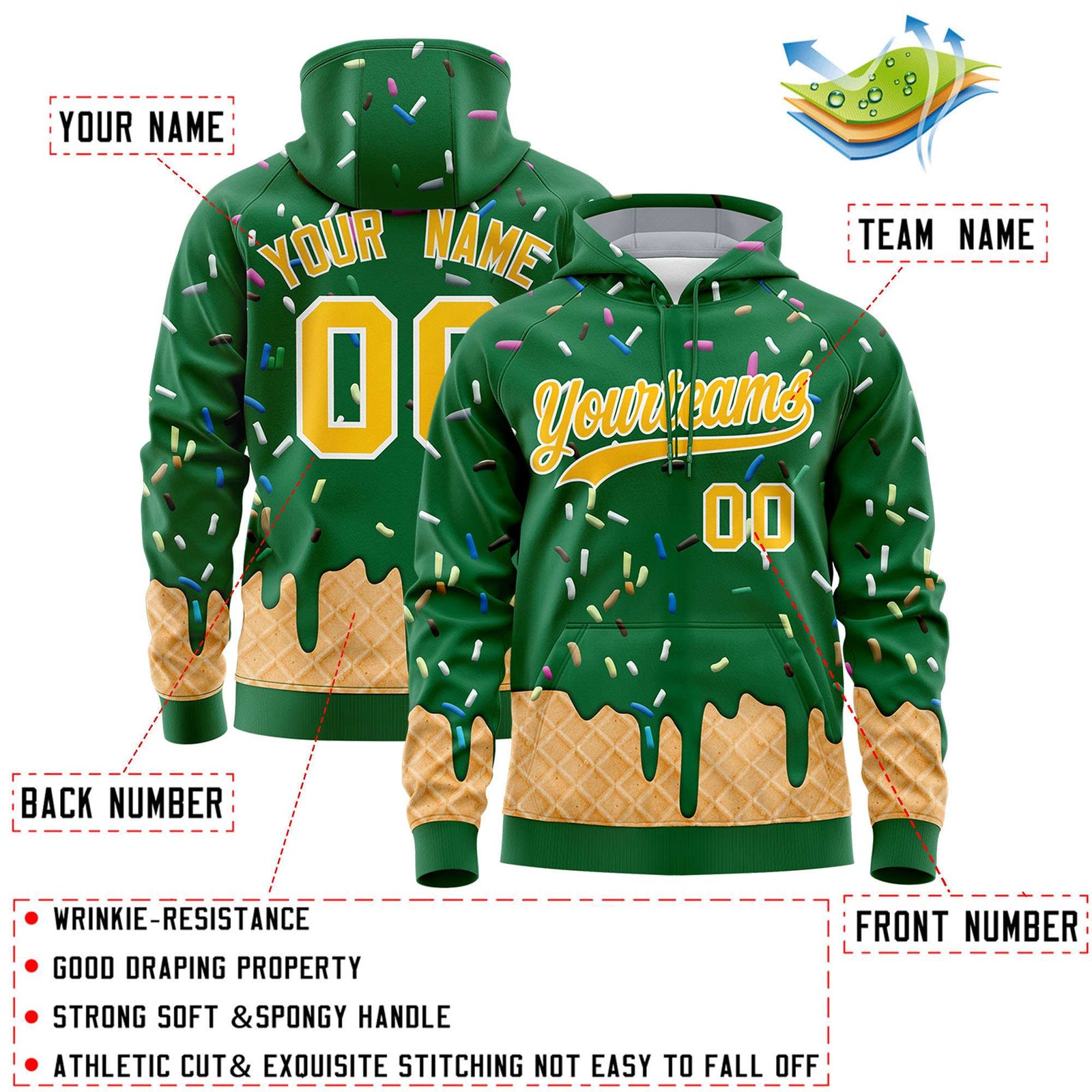 Custom Kelly Green Graffiti Pattern Fashion Hoodie Athletic Pullover Sweatshirt