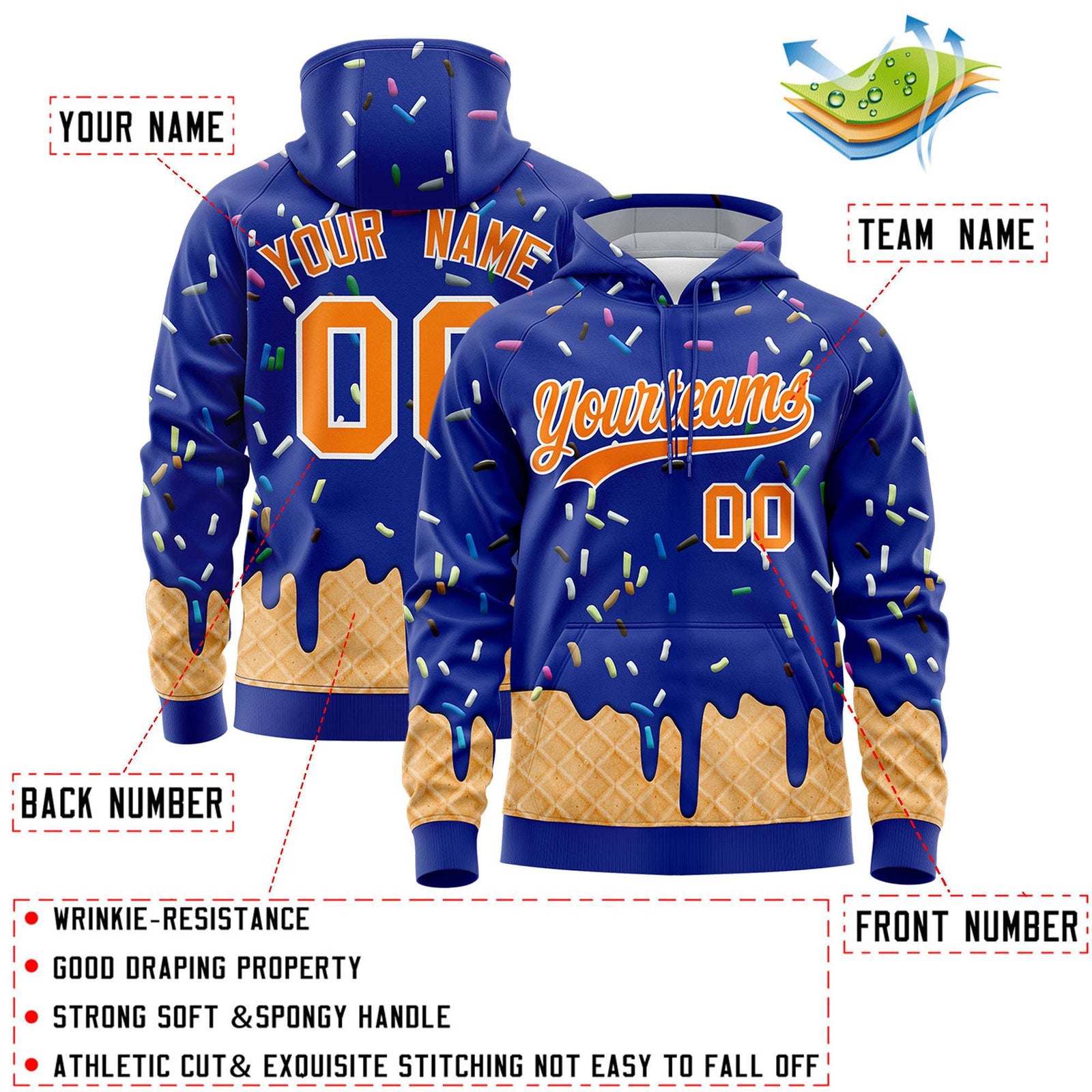 Custom Royal Graffiti Pattern Fashion Hoodie Athletic Pullover Sweatshirt