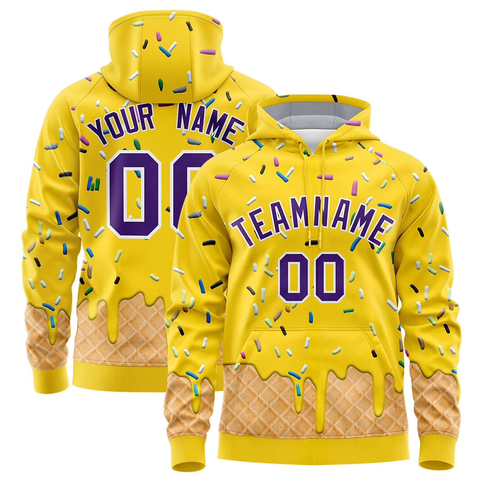 Custom Gold Graffiti Pattern Fashion Hoodie Athletic Pullover Sweatshirt