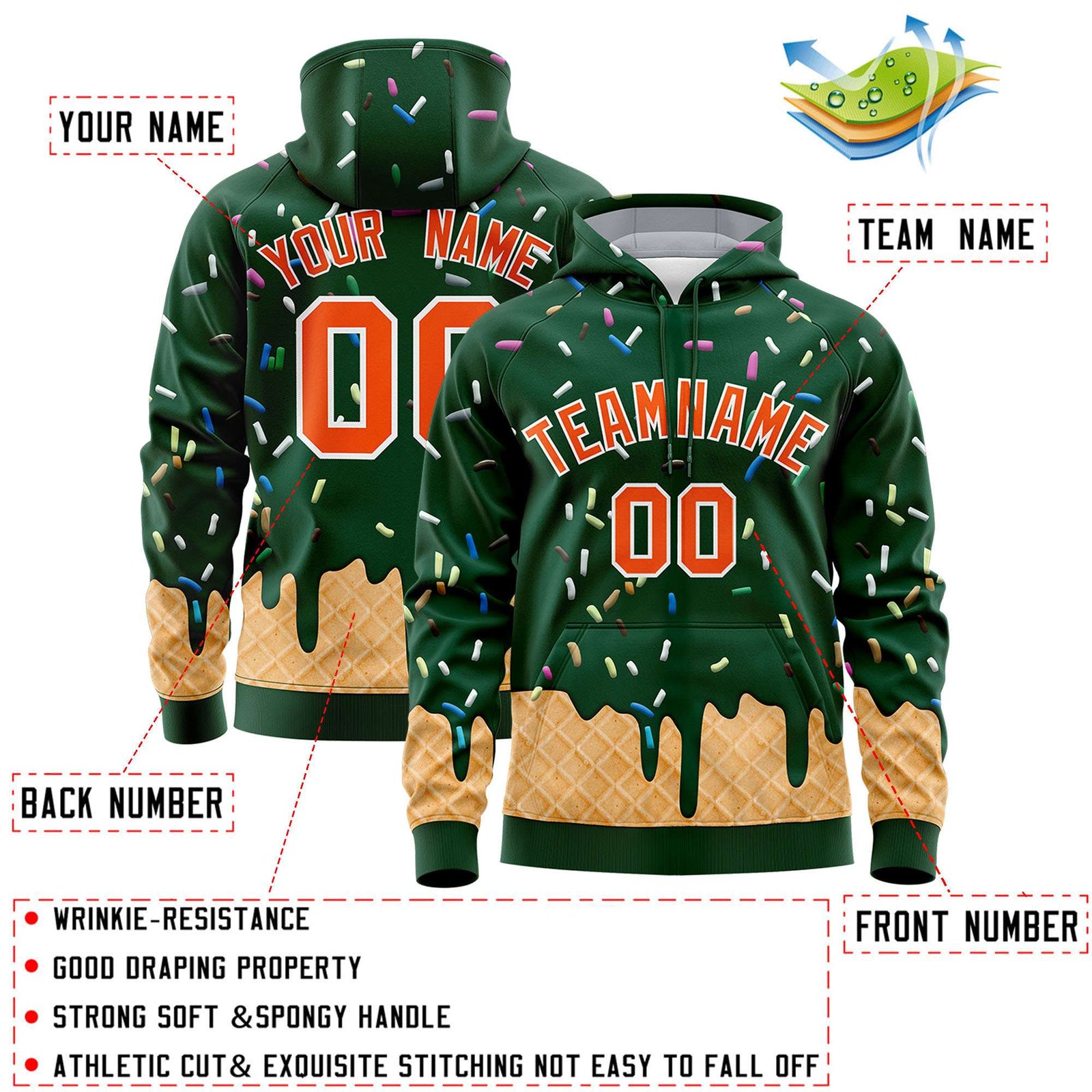 Custom Green Graffiti Pattern Fashion Hoodie Athletic Pullover Sweatshirt