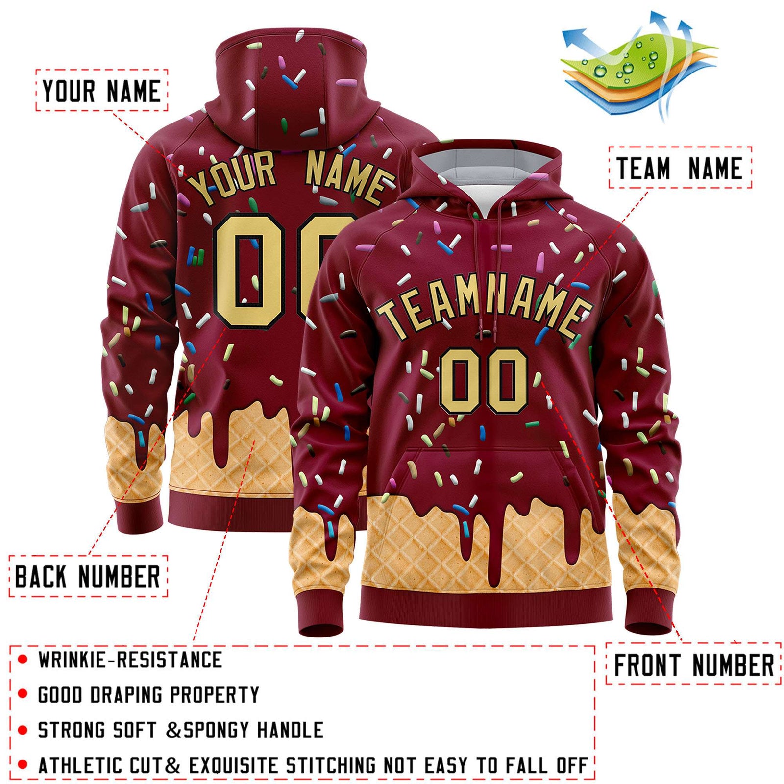 Custom Crimson Graffiti Pattern Fashion Hoodie Athletic Pullover Sweatshirt