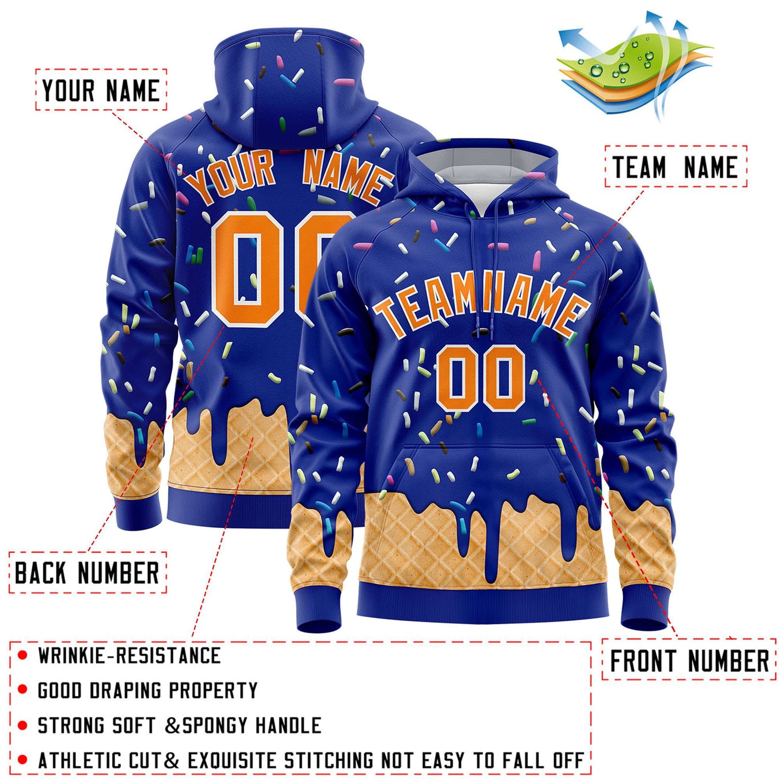 Custom Royal Graffiti Pattern Fashion Hoodie Athletic Pullover Sweatshirt
